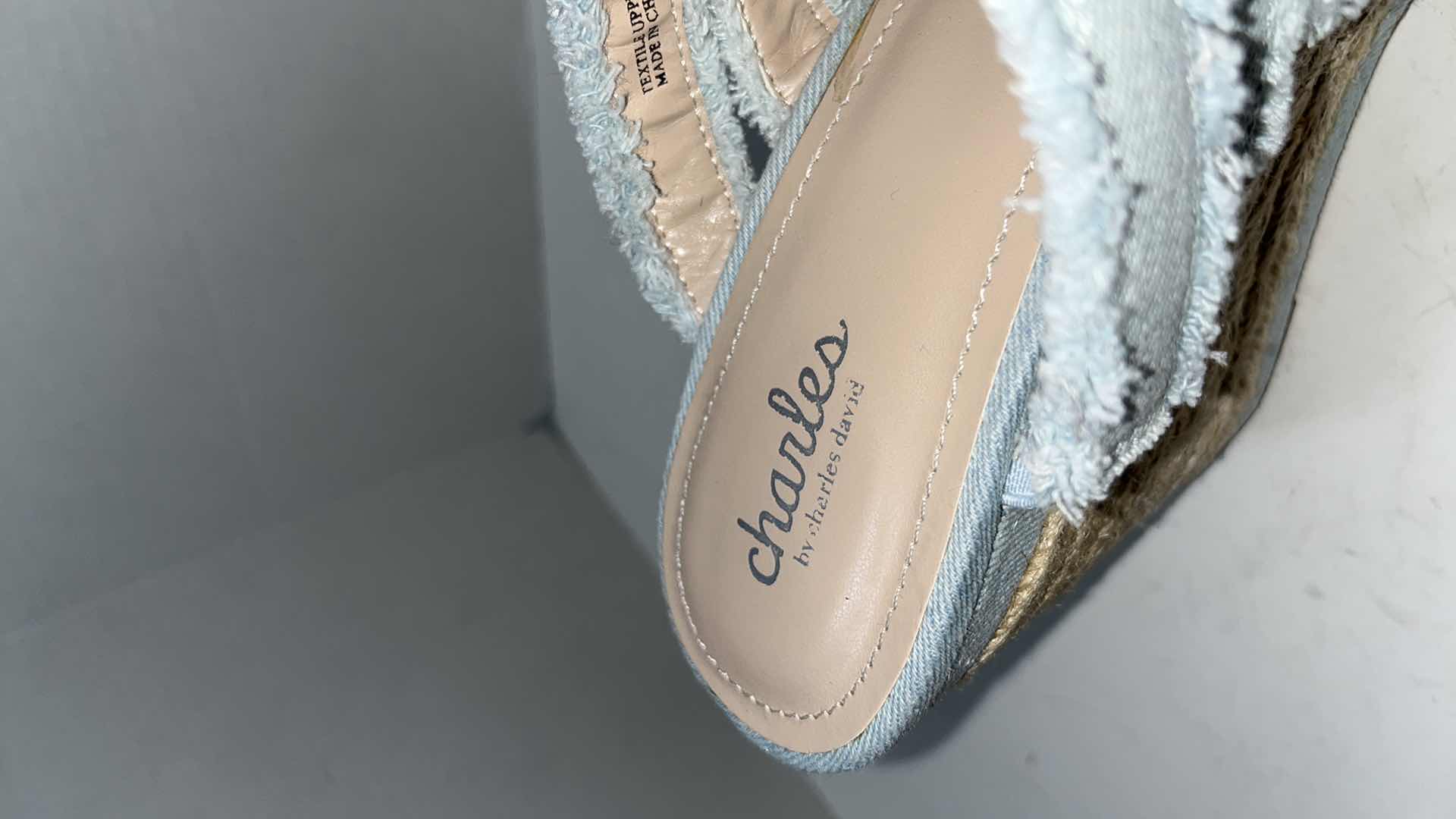Photo 9 of CHARLES BY CHARLES DAVID LOYAL WEDGE SLIDE SANDAL, LIGHT DENIM/ROPE (WOMENS SIZE 8.5)