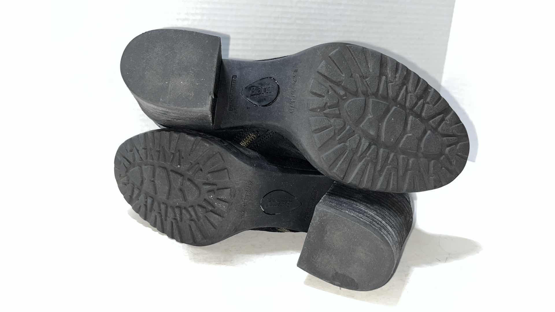 Photo 1 of BORN CASS LACE-UP SIDE-ZIP BLOCK HEEL COMBAT BOOT, BLACK SUEDE (WOMENS SIDE 8.5)