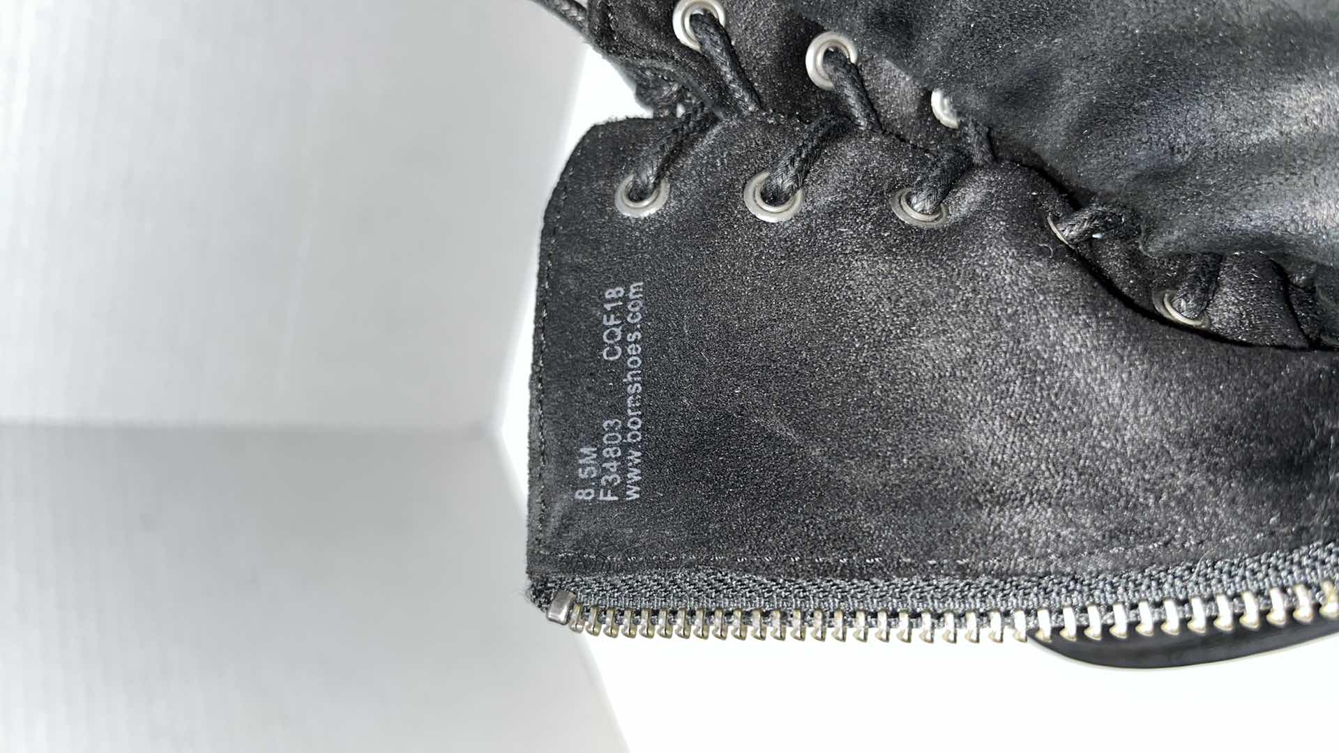 Photo 1 of BORN CASS LACE-UP SIDE-ZIP BLOCK HEEL COMBAT BOOT, BLACK SUEDE (WOMENS SIDE 8.5)