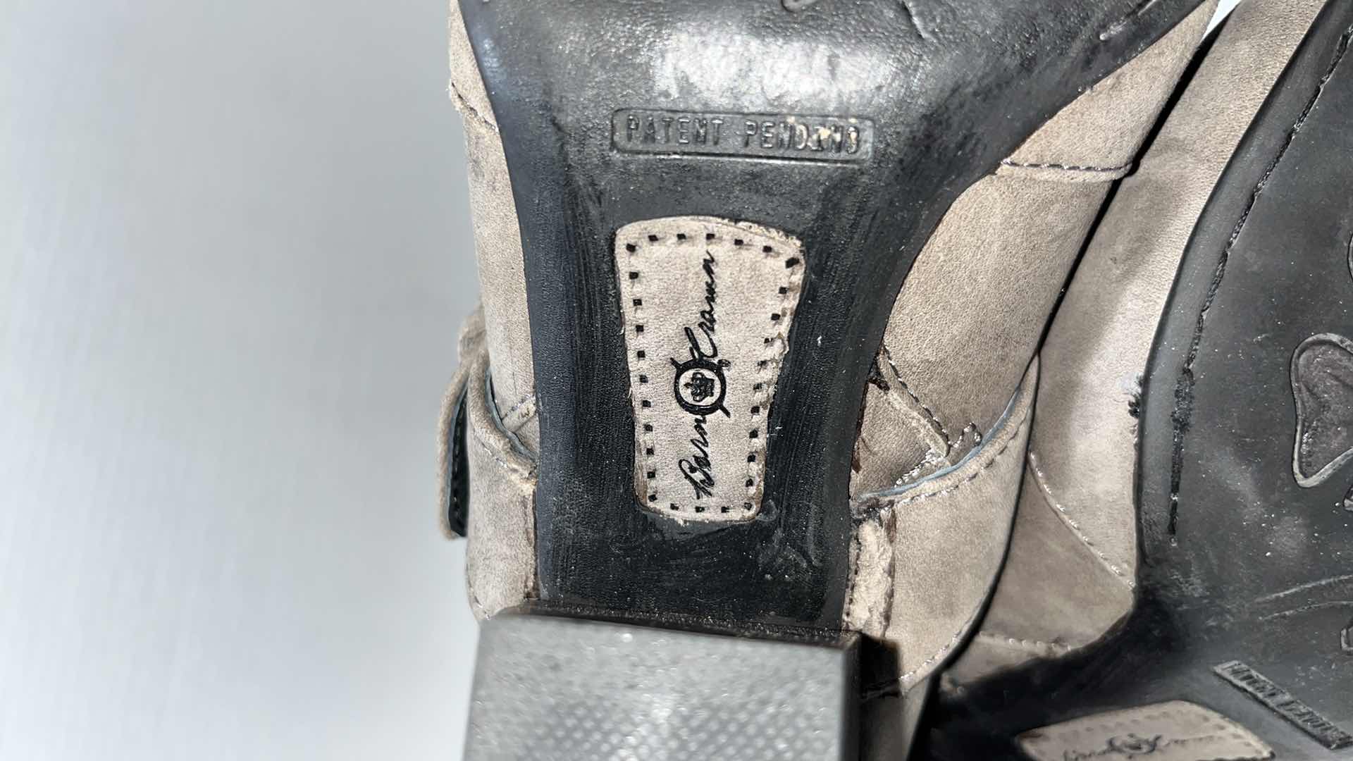 Photo 1 of BORN CROWN YOLANDA LEATHER MID CALF, ZIP UP HEELED BOOT, GREY (WOMENS SIZE 9)