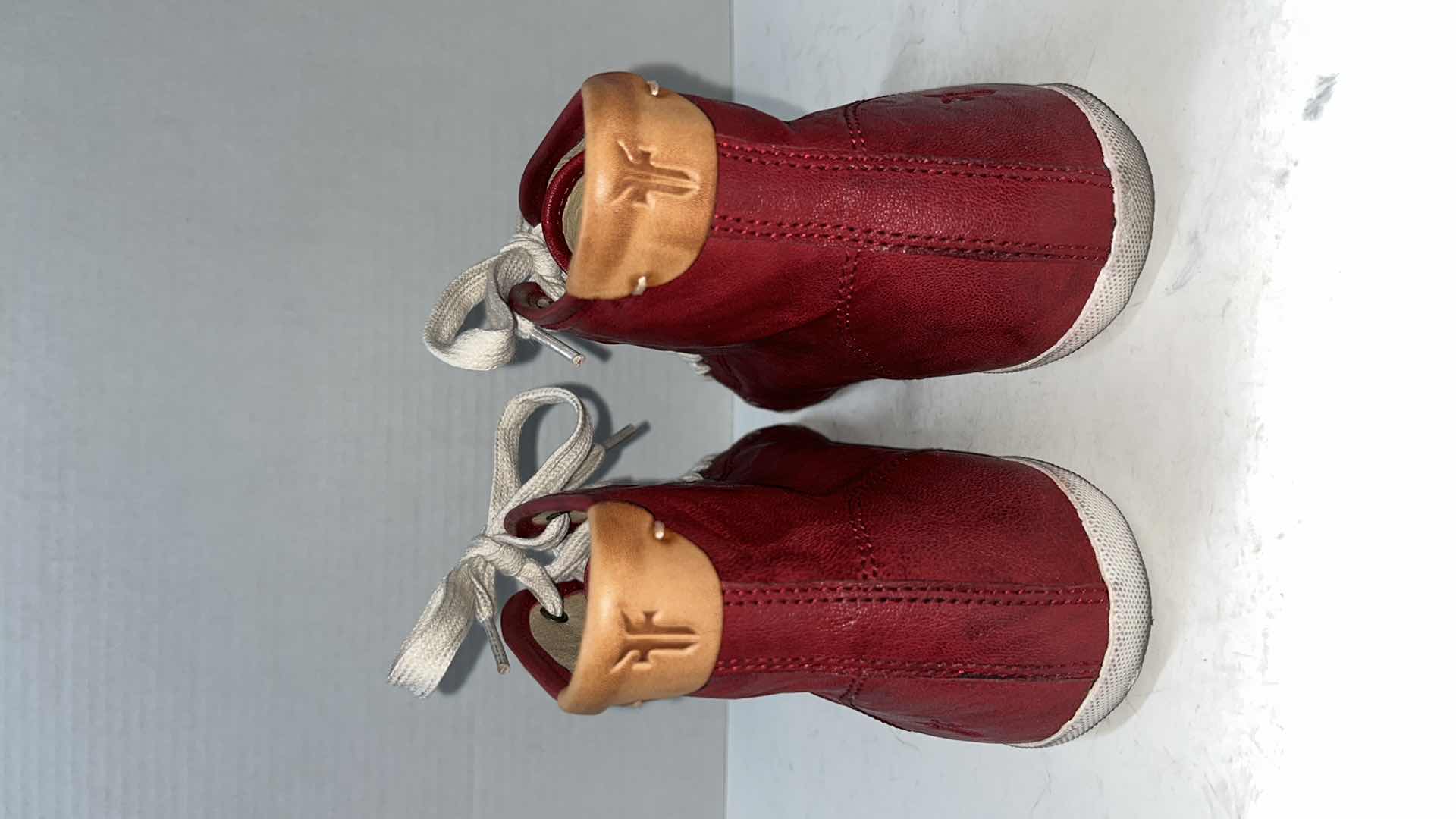 View 5 of FRYE KIRA HIGH TOO LEATHER SNEAKERS, RED (WOMENS SIZE 9)