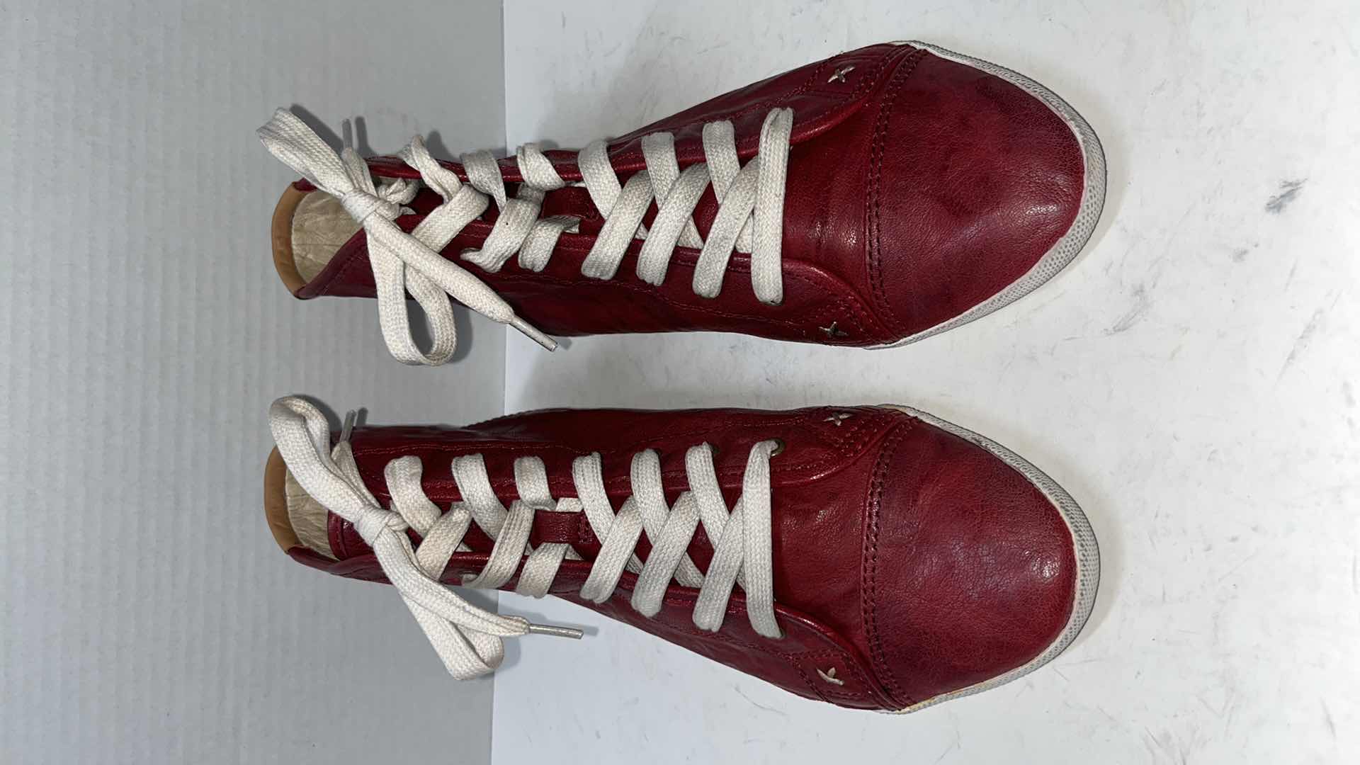 View 4 of FRYE KIRA HIGH TOO LEATHER SNEAKERS, RED (WOMENS SIZE 9)