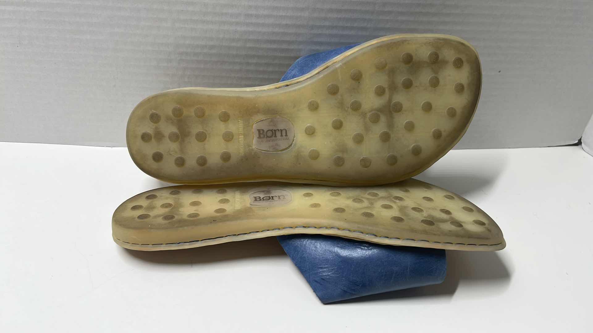 Photo 7 of BORN MIARRA BIG BUCKLE LEATHER SLIDE SANDALS, BLUE (WOMENS SIZE 9)