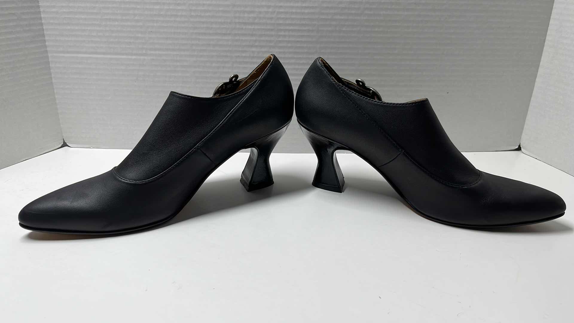 Photo 1 of JOHN FLUEVOG POSER DARLA BUCKLED LEATHER HEEL, BLACK (WOMENS SIZE 8.5)