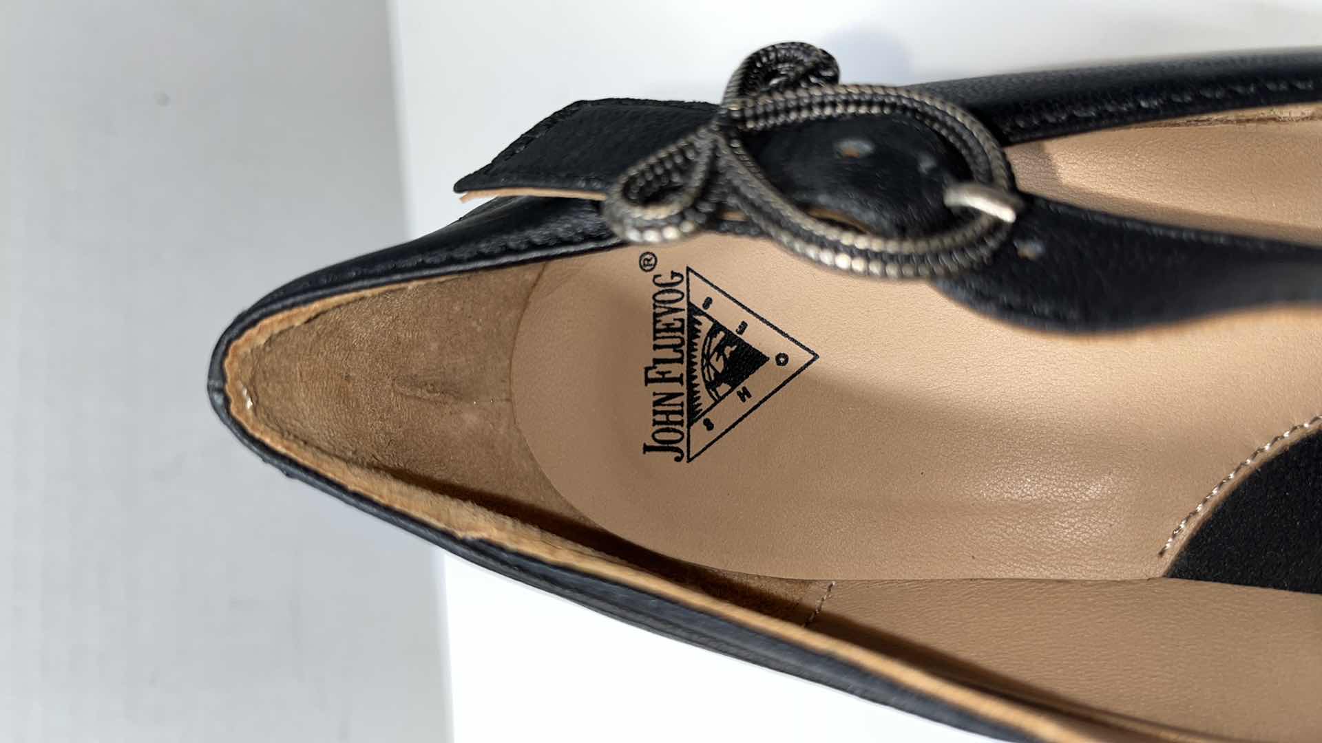 Photo 1 of JOHN FLUEVOG POSER DARLA BUCKLED LEATHER HEEL, BLACK (WOMENS SIZE 8.5)