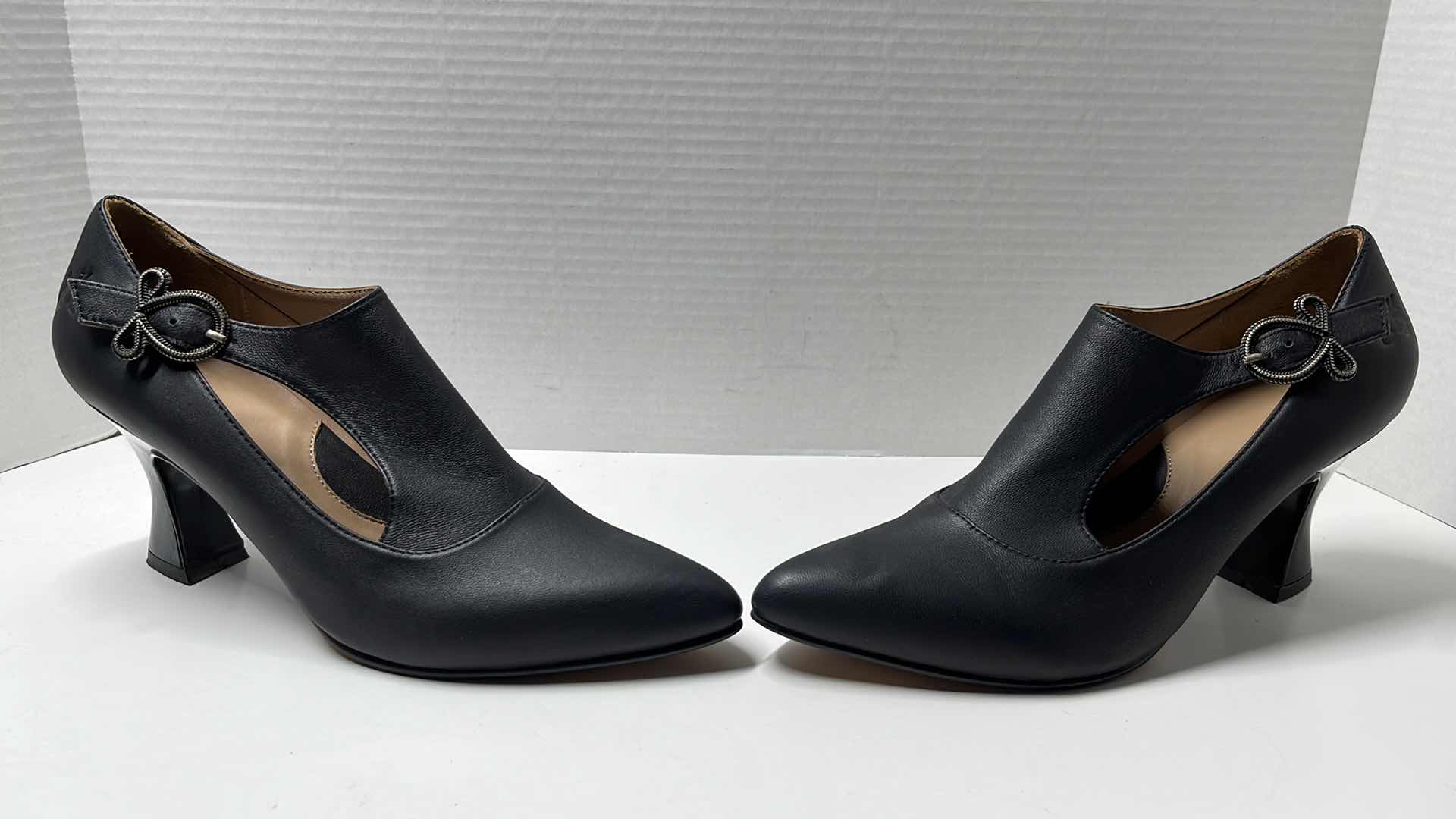 Photo 1 of JOHN FLUEVOG POSER DARLA BUCKLED LEATHER HEEL, BLACK (WOMENS SIZE 8.5)