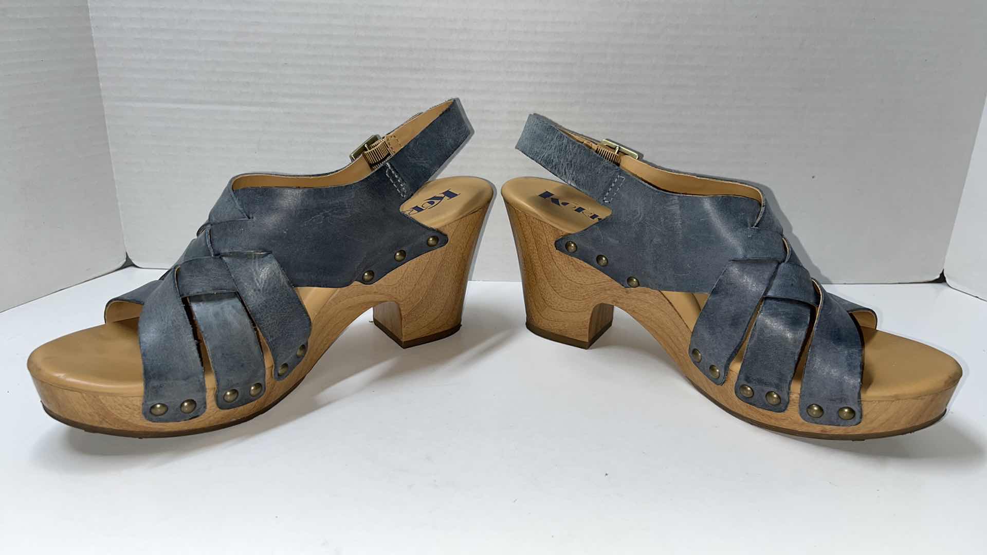 Photo 1 of KORKS BY KORK-EASE BERENGO CLOG SANDALS, STEEL BLUE (WOMENS SIZE 9)