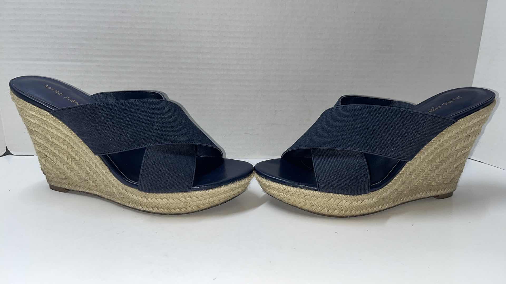 Photo 1 of MARC FISHER ENGAGE CRISS CROSS ESPADRILLE WEDGES, NAVY (WOMENS SIZE 9)