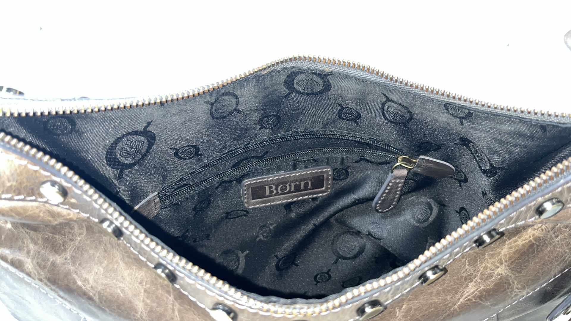 Photo 5 of BORN STUDDED LEATHER LARGE CROSSBODY BAG W RUBBED BRONZE EMBELLISHMENTS, RUSTIC BROWN