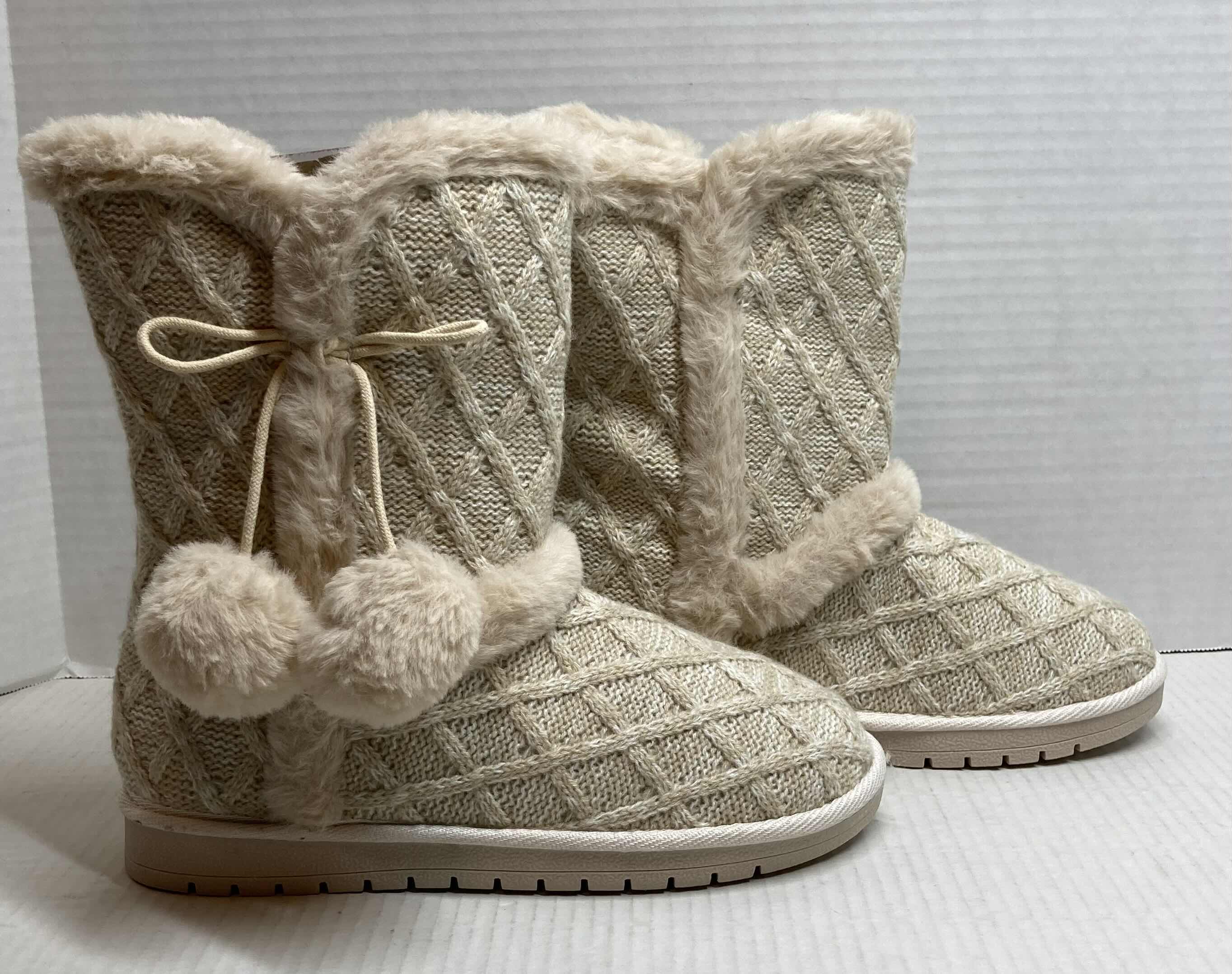 Photo 1 of NEW JUSTFAB BEIGE IDINA KNOT POM FUZZIE BOOTS WOMEN’S SIZE 8