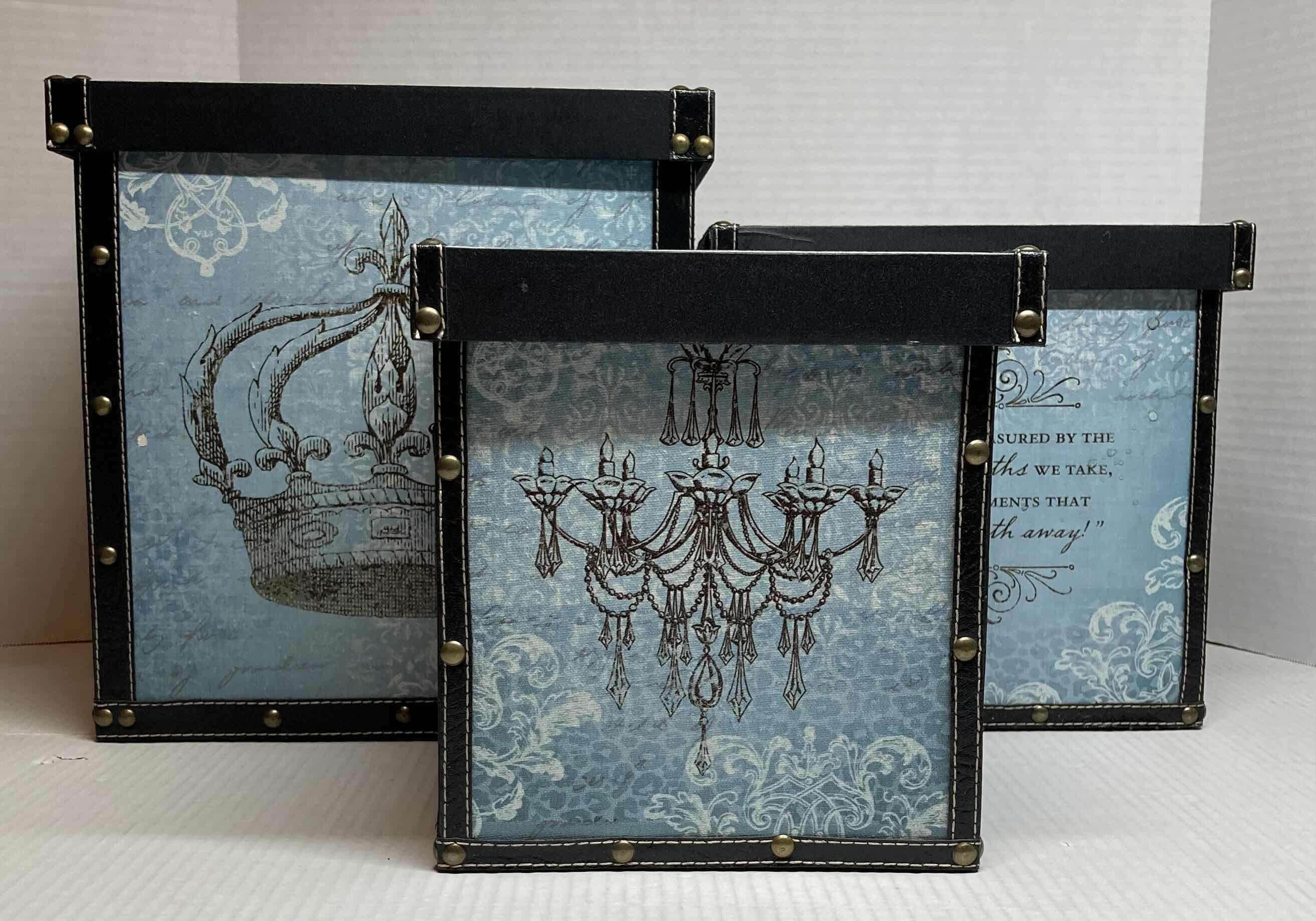 Photo 1 of FLEUR DE LIS CROWN DECORATIVE STORAGE BOXES (3 PACK) 12” X 12” H12”