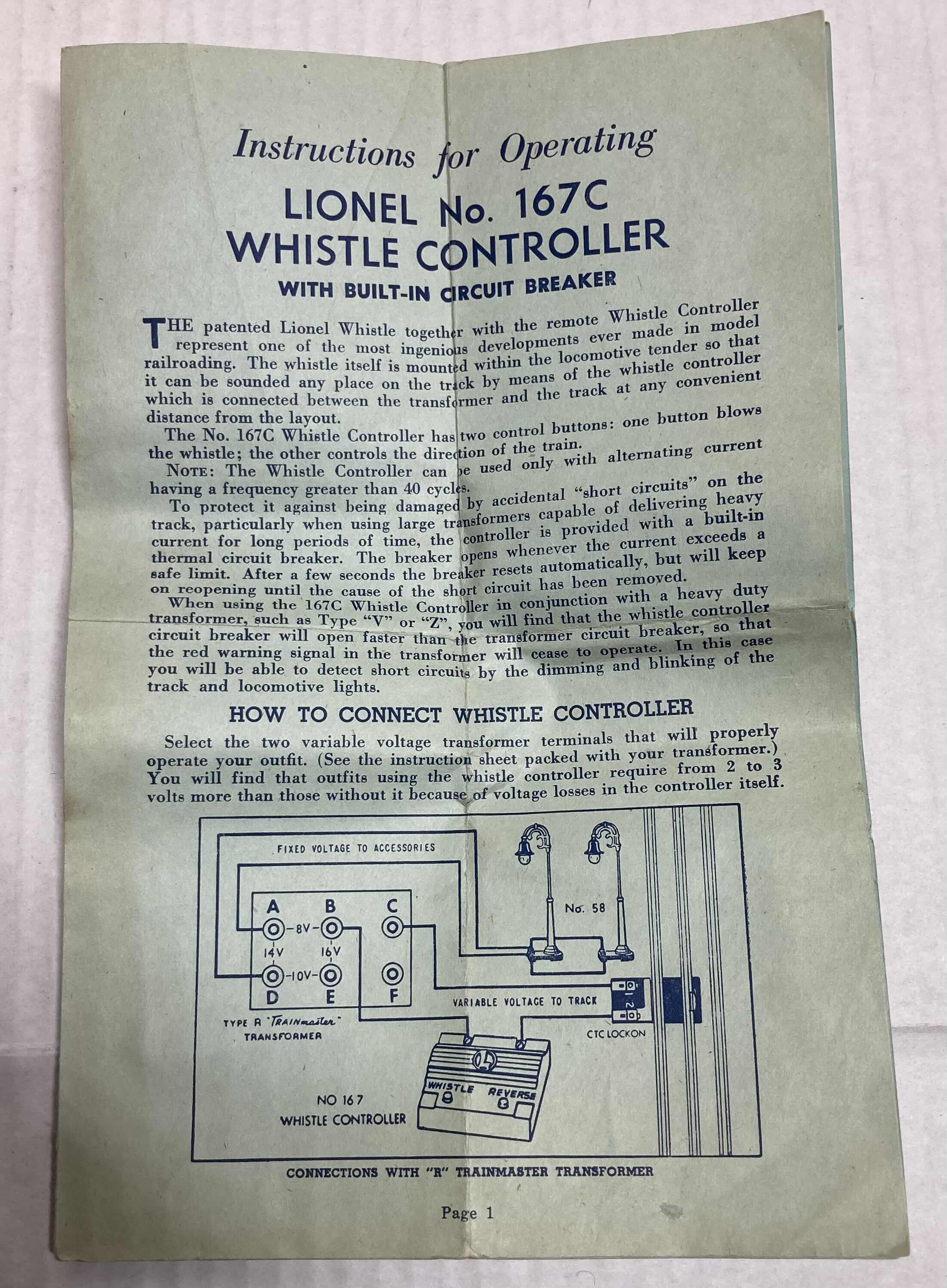 Photo 5 of LIONEL TRAINS 167 WHISTLE CONTROLLER