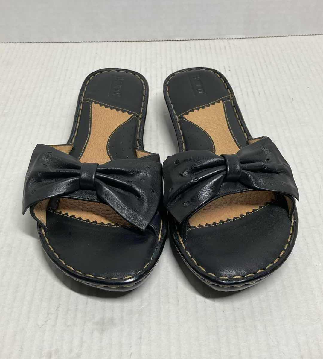 Photo 1 of BORN BLACK LEATHER BOW SLIDE SANDALS WOMAN’S SIZE 9
