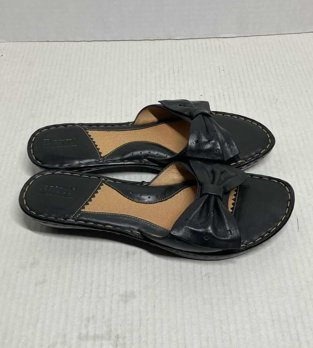 Photo 1 of BORN BLACK LEATHER BOW SLIDE SANDALS WOMAN’S SIZE 9