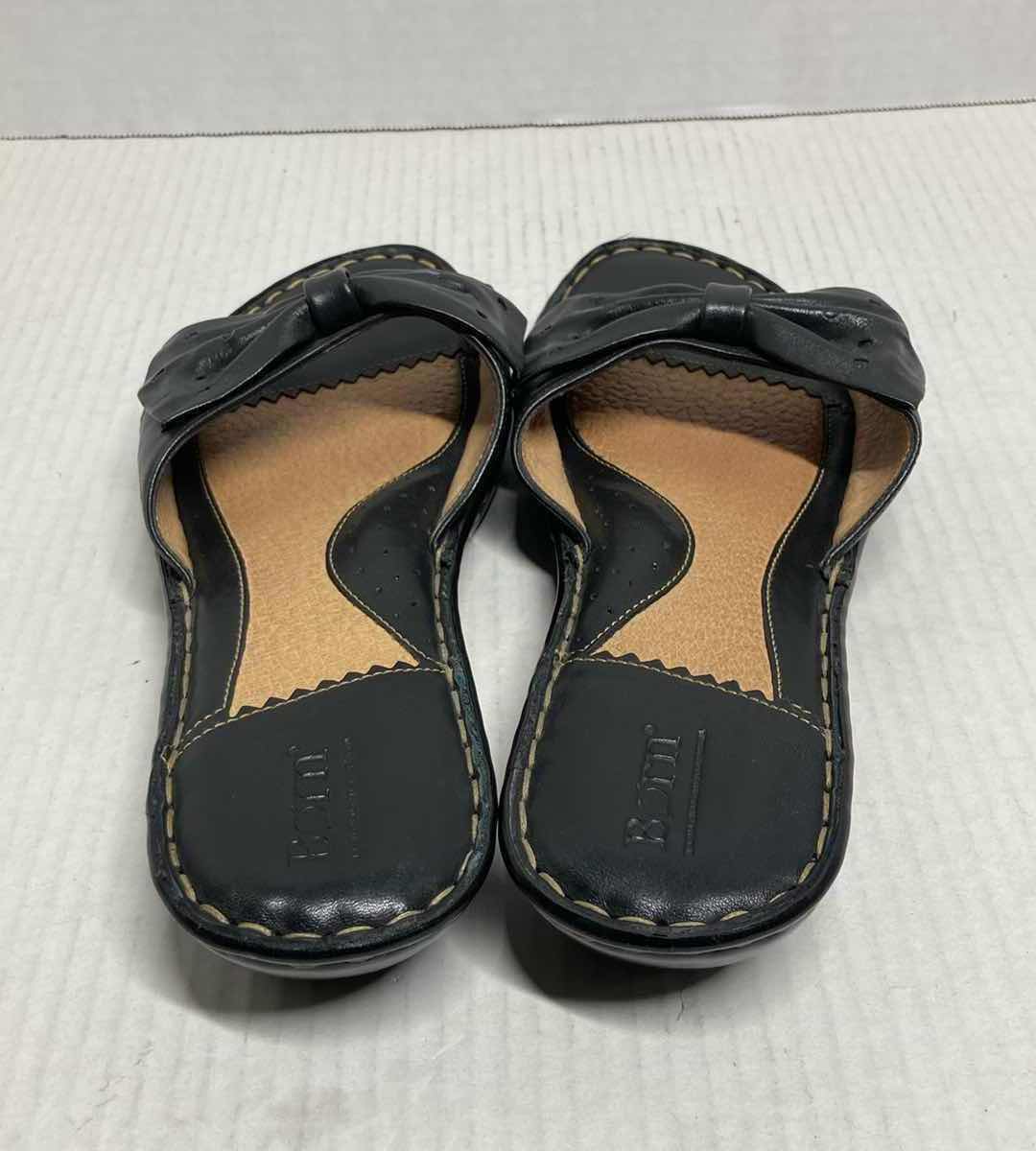 Photo 1 of BORN BLACK LEATHER BOW SLIDE SANDALS WOMAN’S SIZE 9