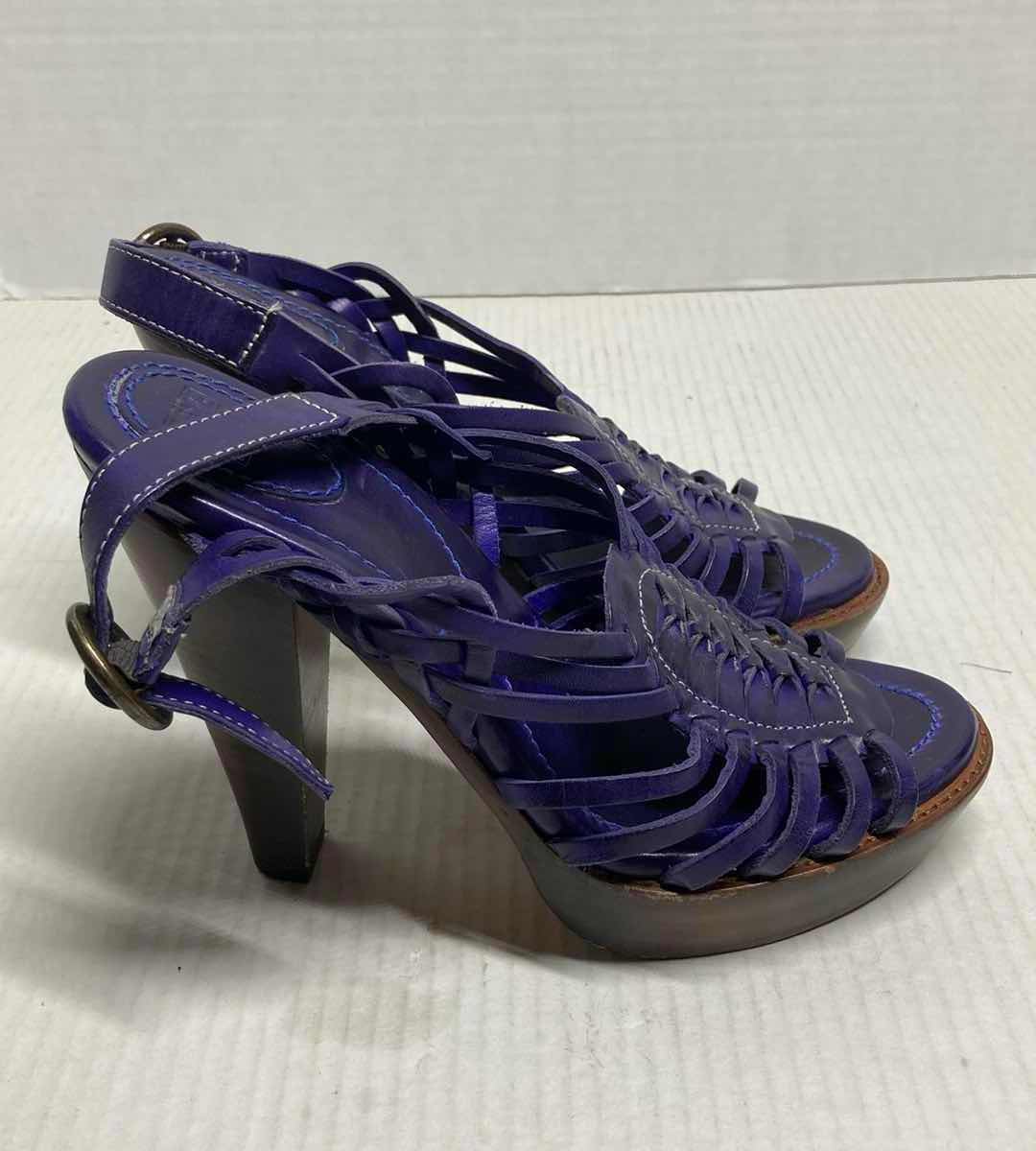 Photo 1 of FRYE JOY PURPLE HUARACHE  HIGH HEEL LEATHER SLING SANDALS WOMAN’S SIZE 9