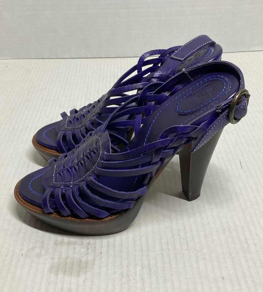 Photo 1 of FRYE JOY PURPLE HUARACHE  HIGH HEEL LEATHER SLING SANDALS WOMAN’S SIZE 9