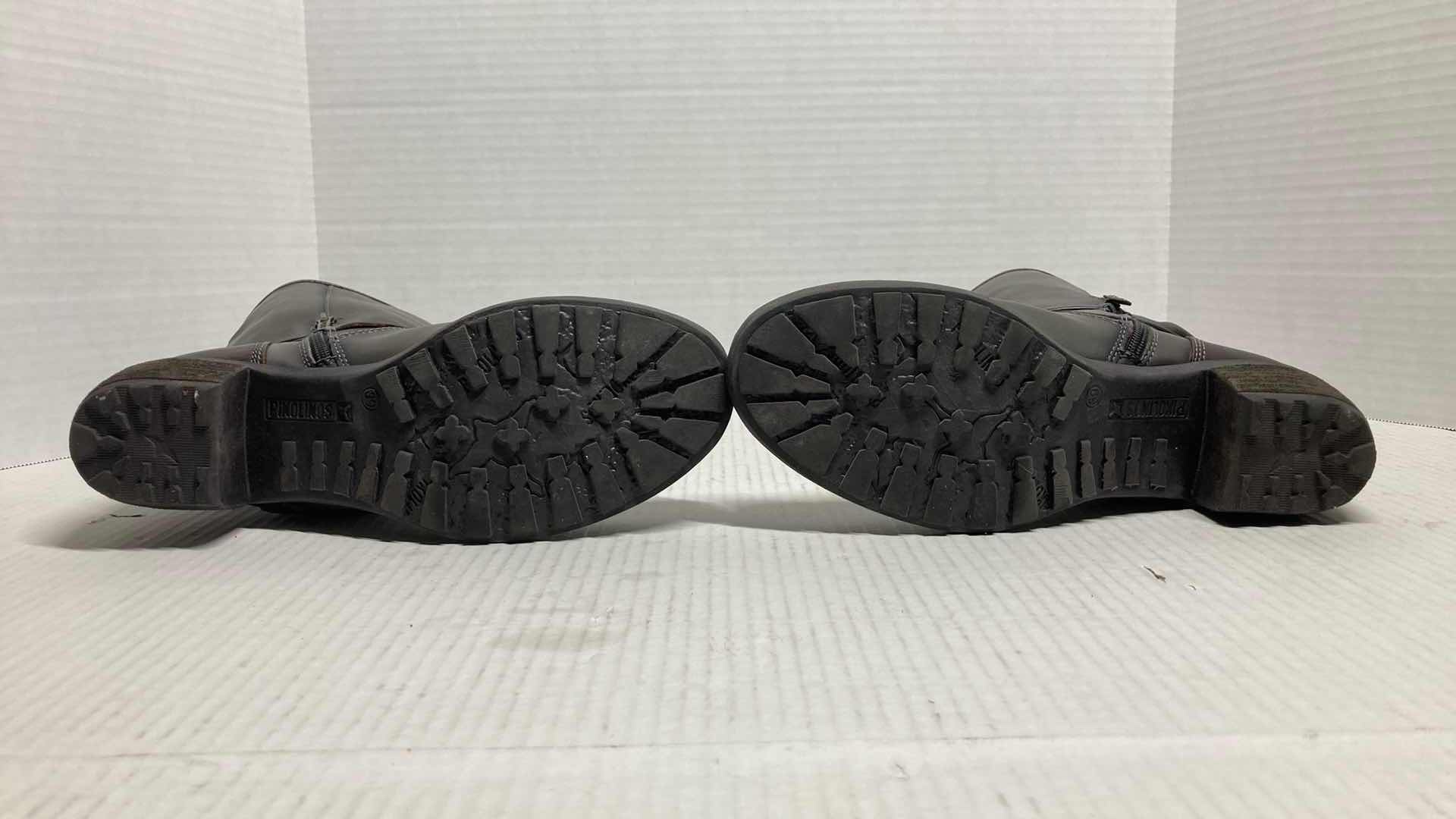 Photo 6 of PIKOLINOS DARK GREY TALL LEATHER COMBAT BOOTS W BROWN BUCKLE WOMAN’S SIZE EU 39