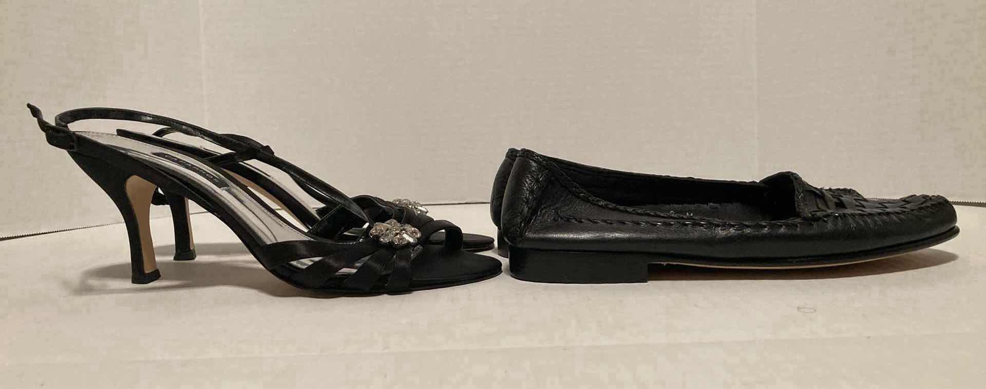 Photo 1 of CAPARROS BLACK OPEN TOE HEELS & COLE HAAN BLACK WOVEN LEATHER LOAFERS WOMEN’S SIZE 8-8.5