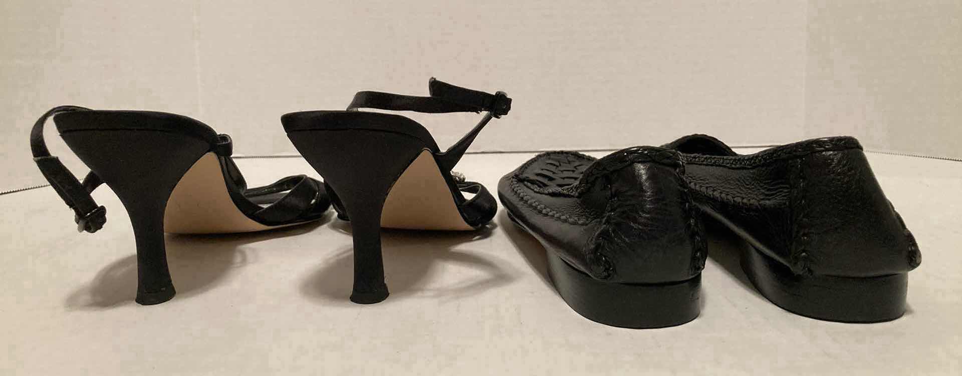 Photo 1 of CAPARROS BLACK OPEN TOE HEELS & COLE HAAN BLACK WOVEN LEATHER LOAFERS WOMEN’S SIZE 8-8.5