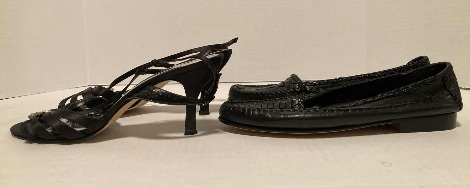 Photo 1 of CAPARROS BLACK OPEN TOE HEELS & COLE HAAN BLACK WOVEN LEATHER LOAFERS WOMEN’S SIZE 8-8.5