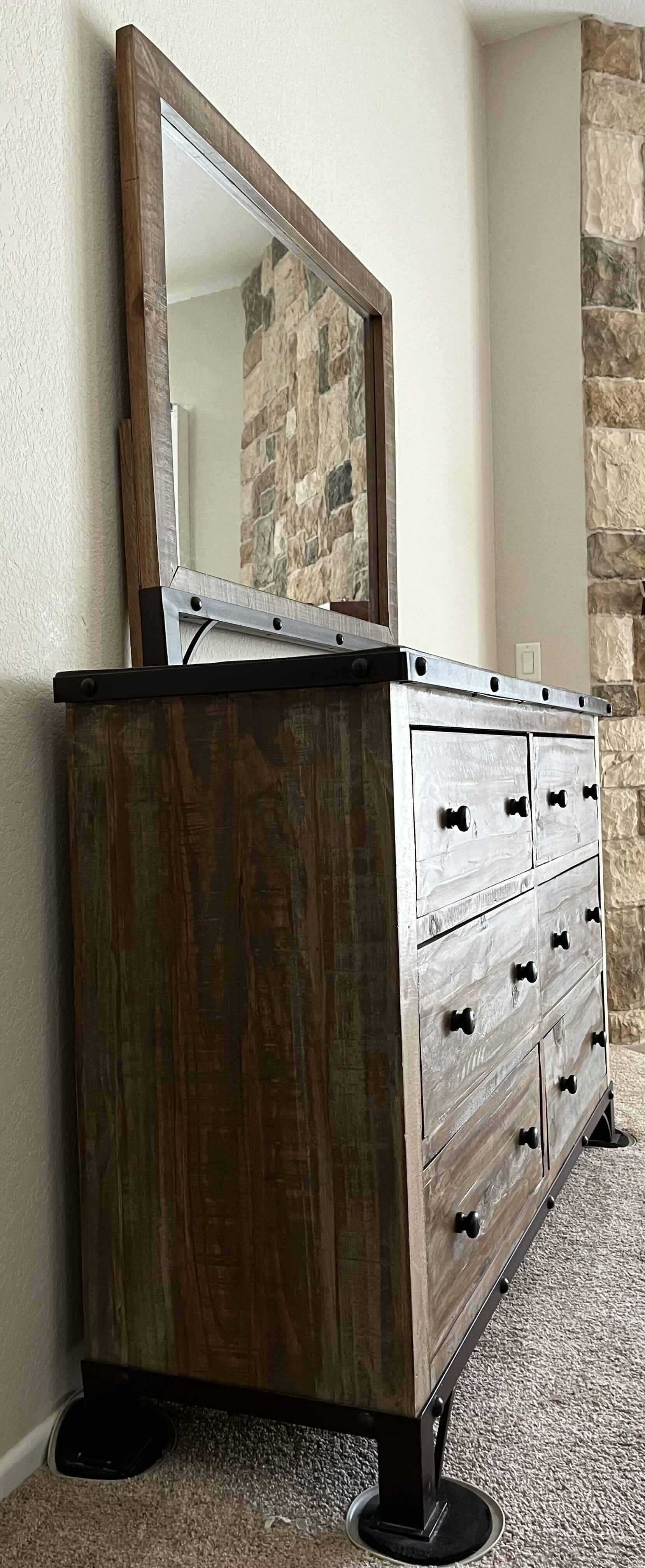 Photo 1 of INTERNATIONAL FURNITURE DIRECT ANTIQUE BARNWOOD RUSTIC VANITY 6 DRESSER 62” X 19” H74” (READ NOTES)