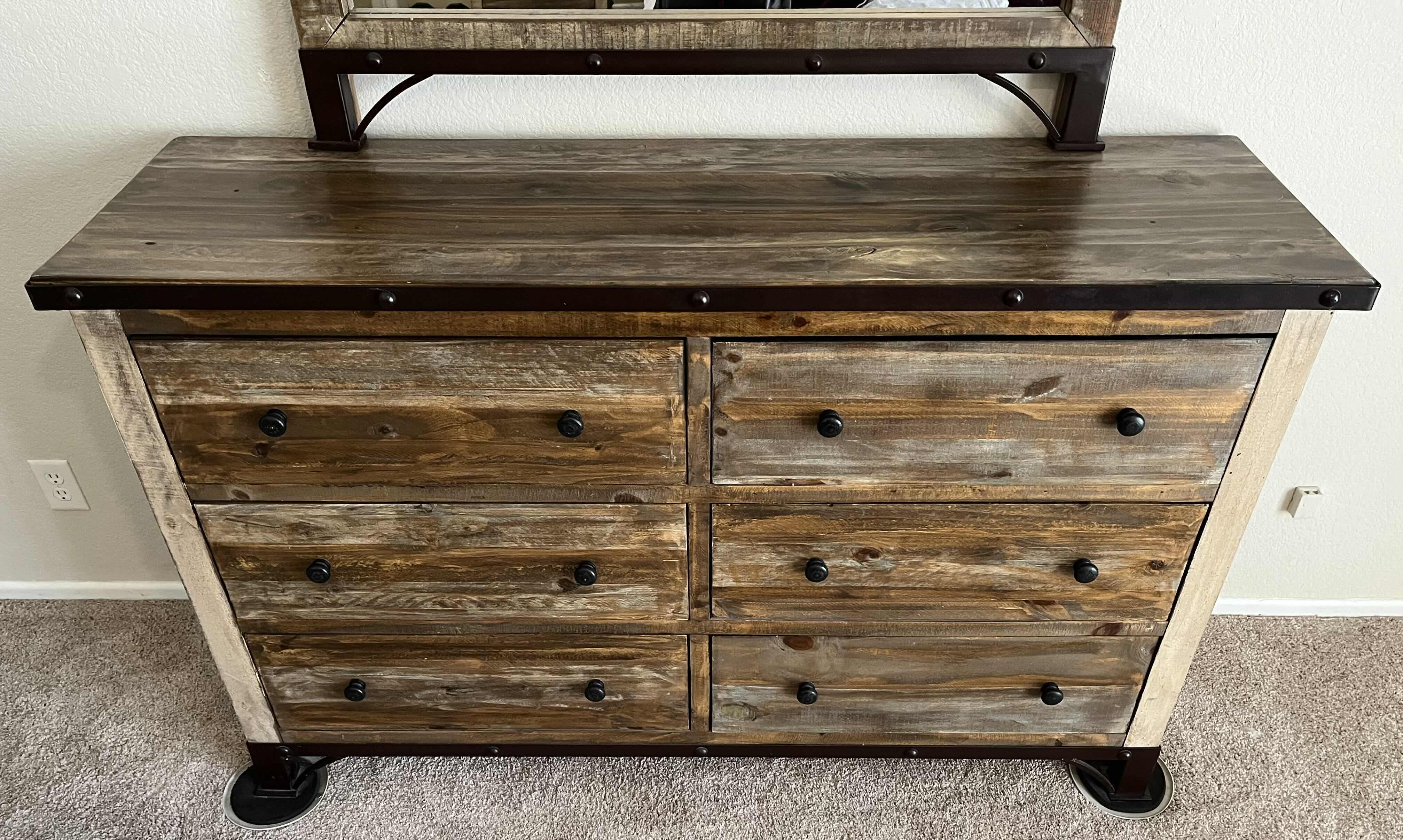 Photo 1 of INTERNATIONAL FURNITURE DIRECT ANTIQUE BARNWOOD RUSTIC VANITY 6 DRESSER 62” X 19” H74” (READ NOTES)