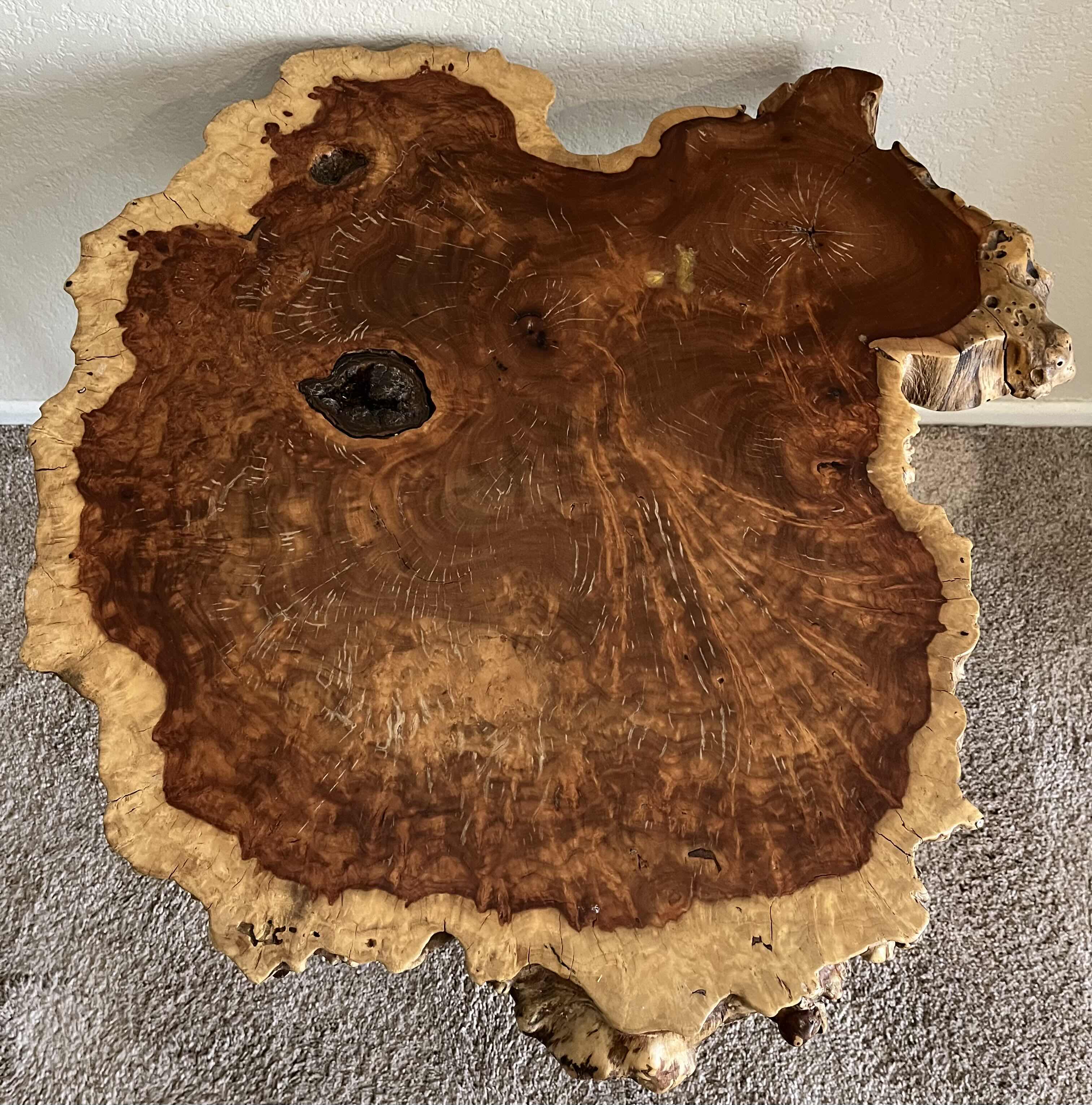 Photo 1 of EPOXY SOLID WOOD SLAB LIVE EDGE BLACK STEEL BASE ACCENT SIDE TABLE 29” X 28” H21.5”