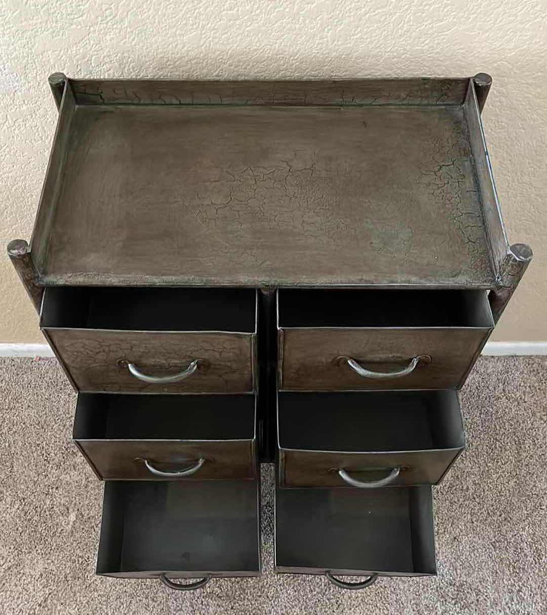 Photo 1 of BUTLER SPECIALTY COMPANY ANTIQUE AGED METAL CAMERON 6 DRAWER CHEST 23.25” X 12.25” H34.5”