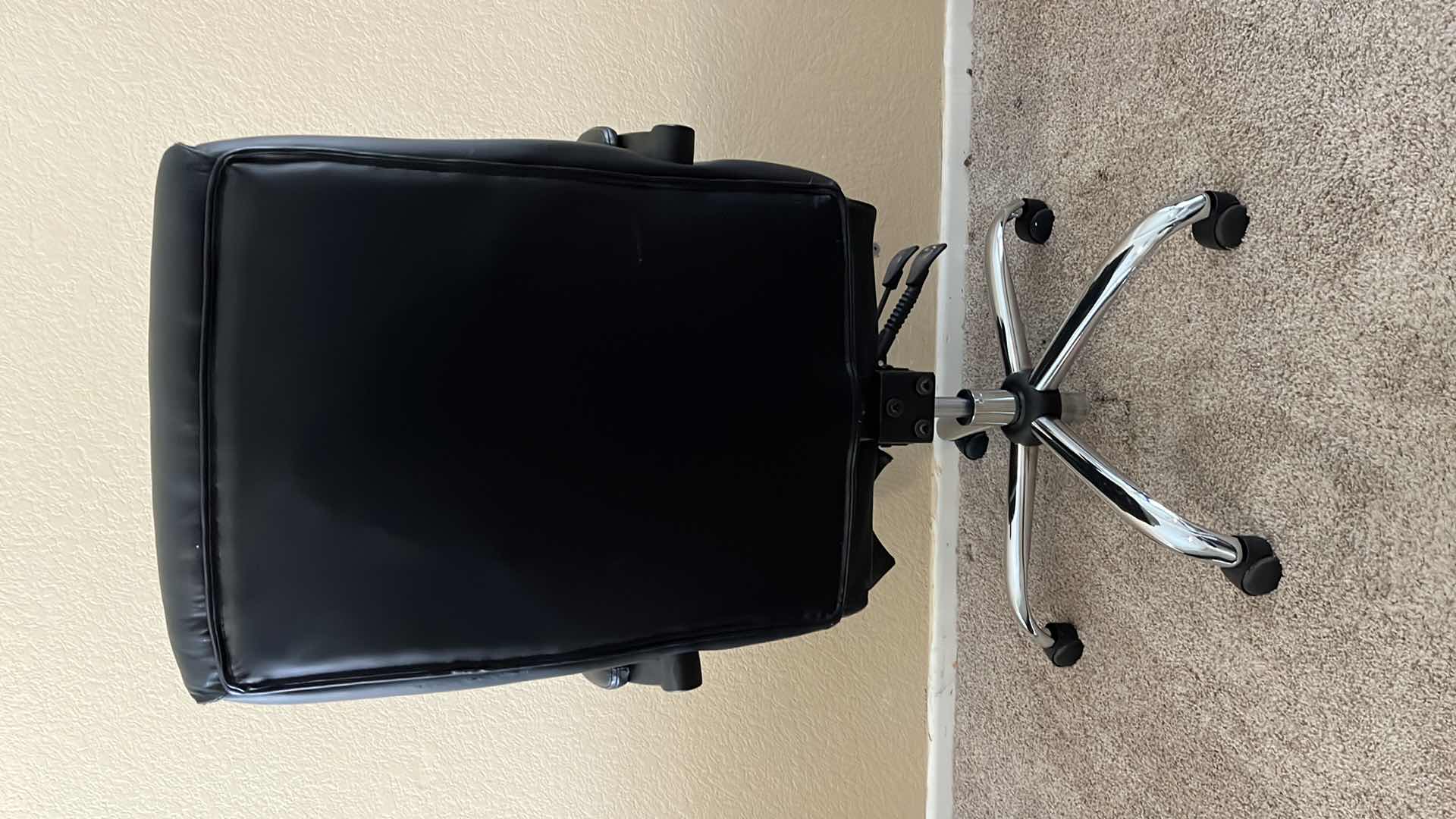 Photo 1 of COASTER FINE FURNITURE BLACK LEATHER HIGH BACK ERGONOMIC ROLLING OFFICE CHAIR W INCREMENTAL FOOT REST 27.5” X 25.25” H43”