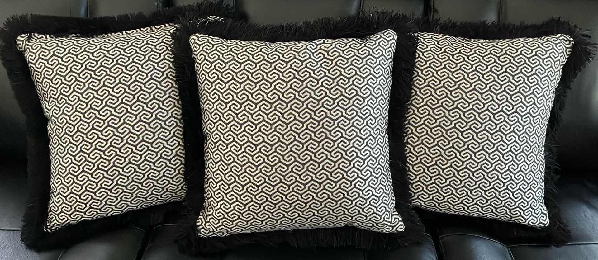 Photo 1 of MING FRET DESIGN BLACK & GRAY THROW PILLOWS (3) 15” X 15”