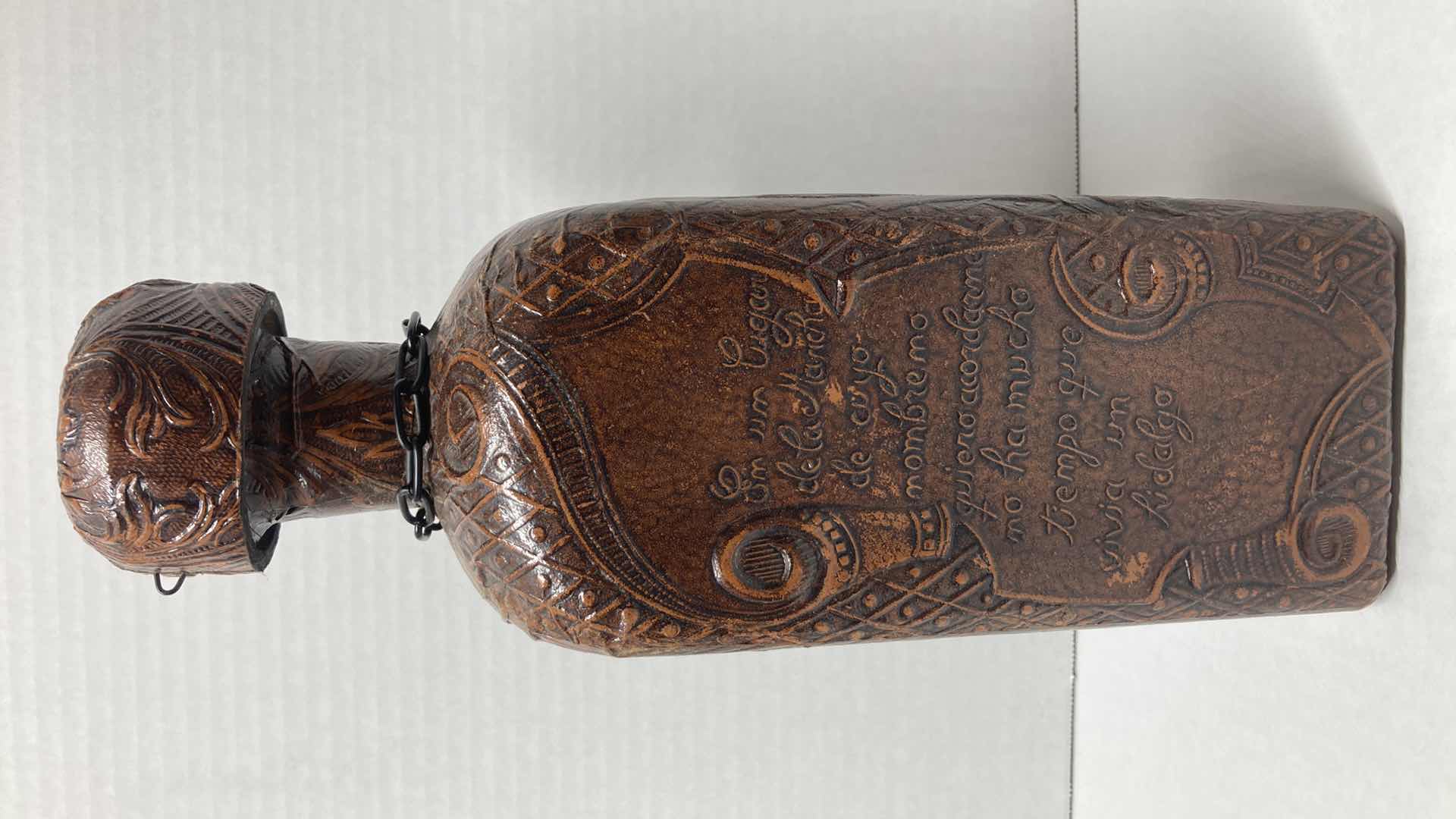 Photo 1 of MIQUEL DE CERVANTES LEATHER BOUND DECANTER 4” X 12”