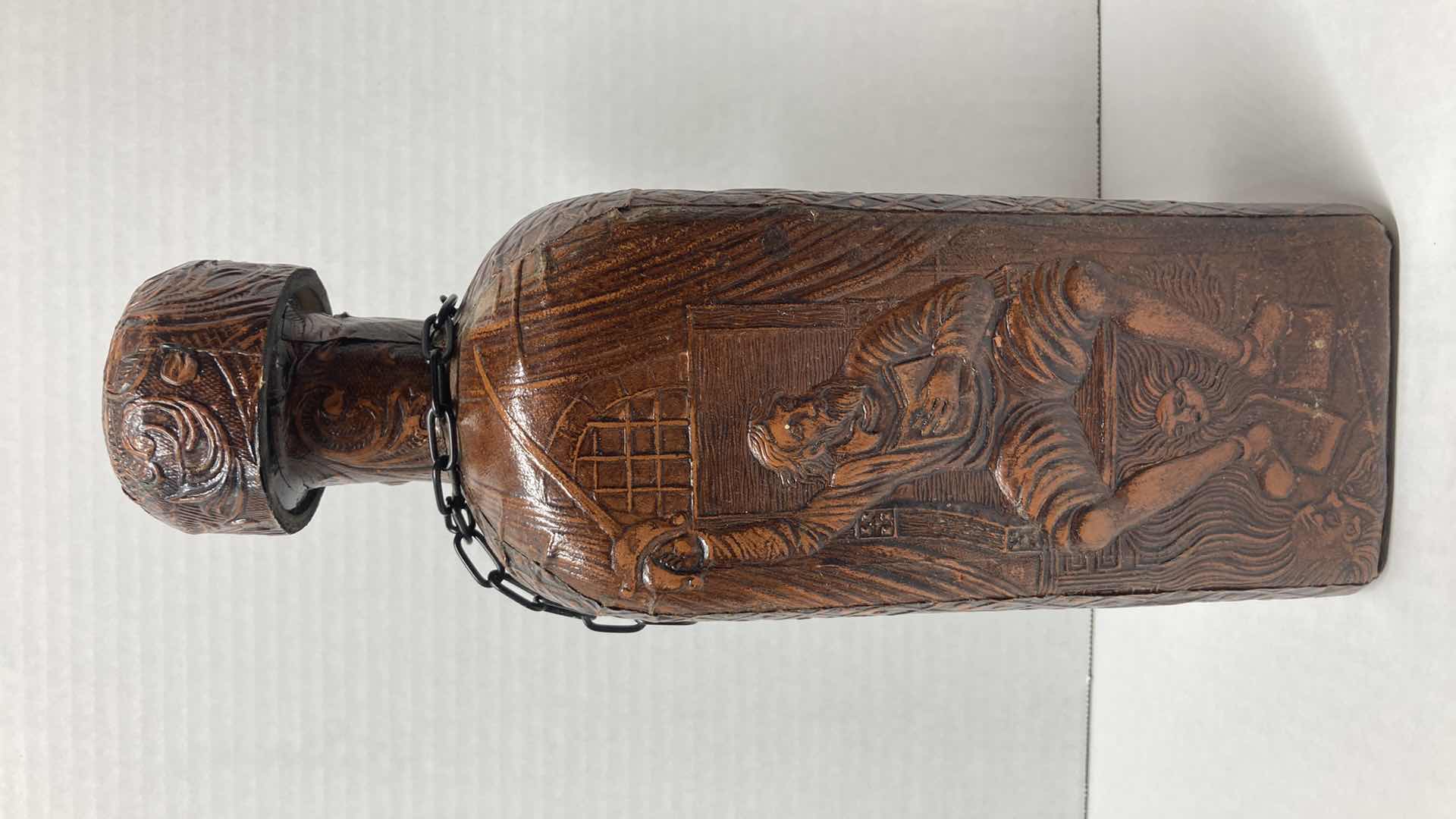 Photo 1 of MIQUEL DE CERVANTES LEATHER BOUND DECANTER 4” X 12”