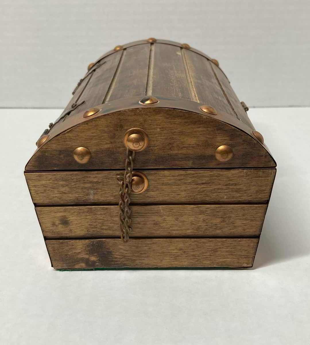 Photo 1 of RUSTIC WOODEN SLATTED CHEST W COPPER HARDWARE JEWELRY BOX 8” X 5” H3.5”