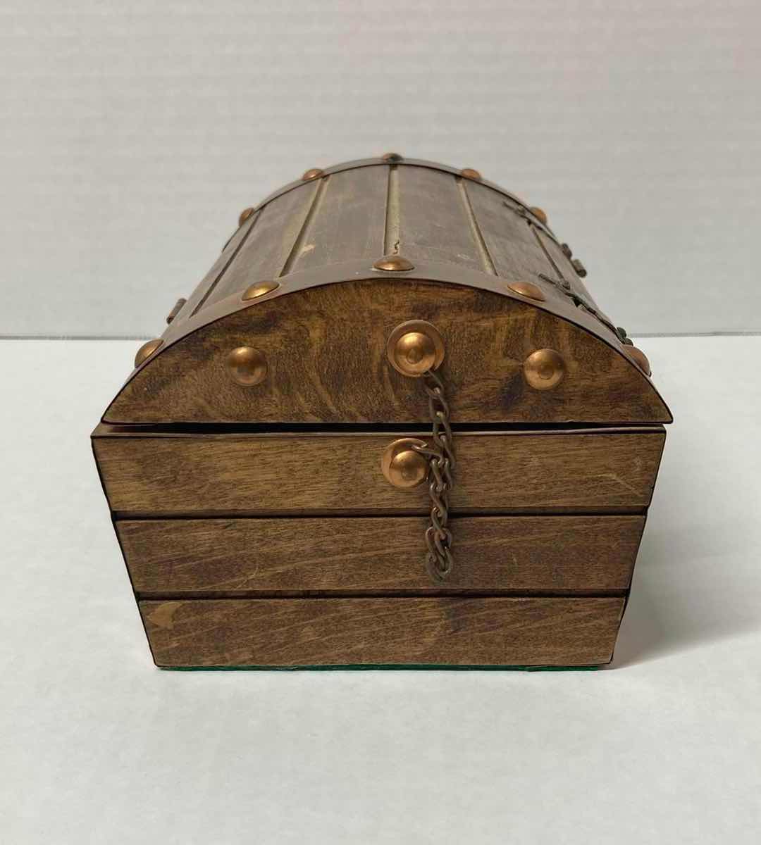 Photo 1 of RUSTIC WOODEN SLATTED CHEST W COPPER HARDWARE JEWELRY BOX 8” X 5” H3.5”