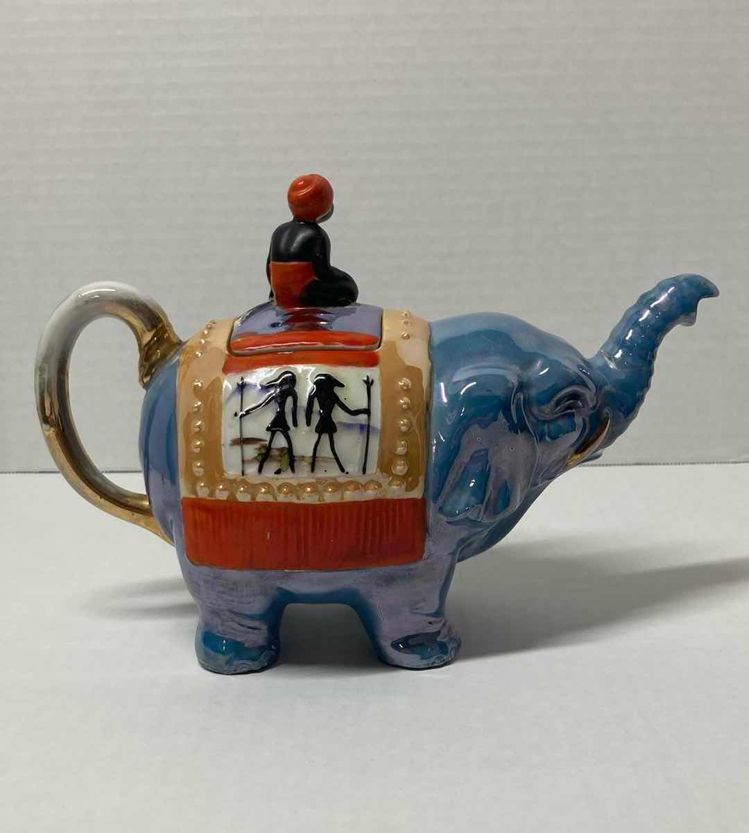 Photo 1 of BLUE ELEPHANT W RIDER EGYPTIAN THEMED CERAMIC TEAPOT 10” X 7”