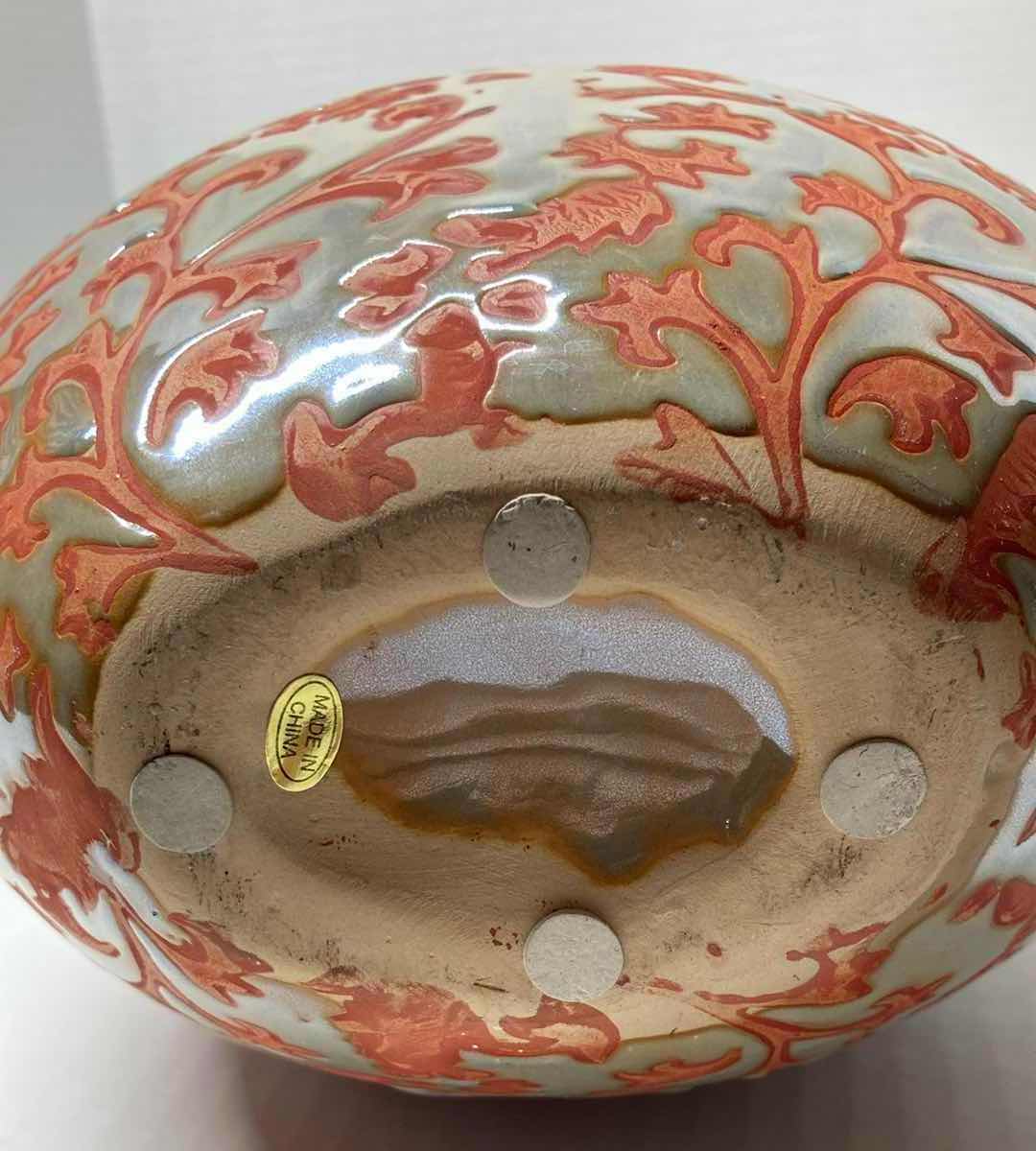 Photo 1 of ORNATE DESIGN ORANGE HAND PAINTED PORCELAIN VASE H14.5”