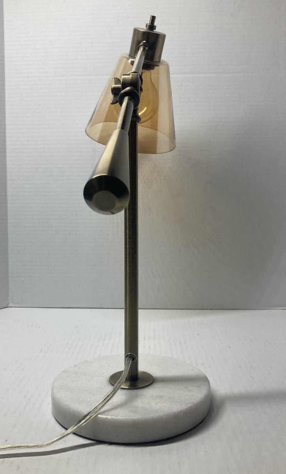 Photo 1 of ADESSO SIENNA ANTIQUE BRASS FINISH DESK LAMP W AMBER GLASS SHADE & MARBLE BASE 22” X 7” H21”