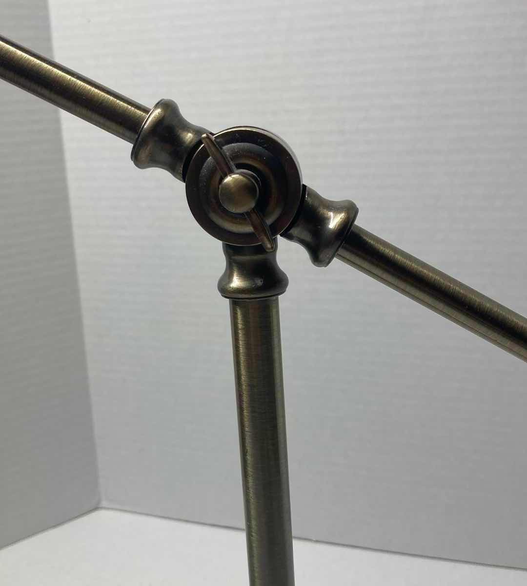 Photo 1 of ADESSO SIENNA ANTIQUE BRASS FINISH DESK LAMP W AMBER GLASS SHADE & MARBLE BASE 22” X 7” H21”