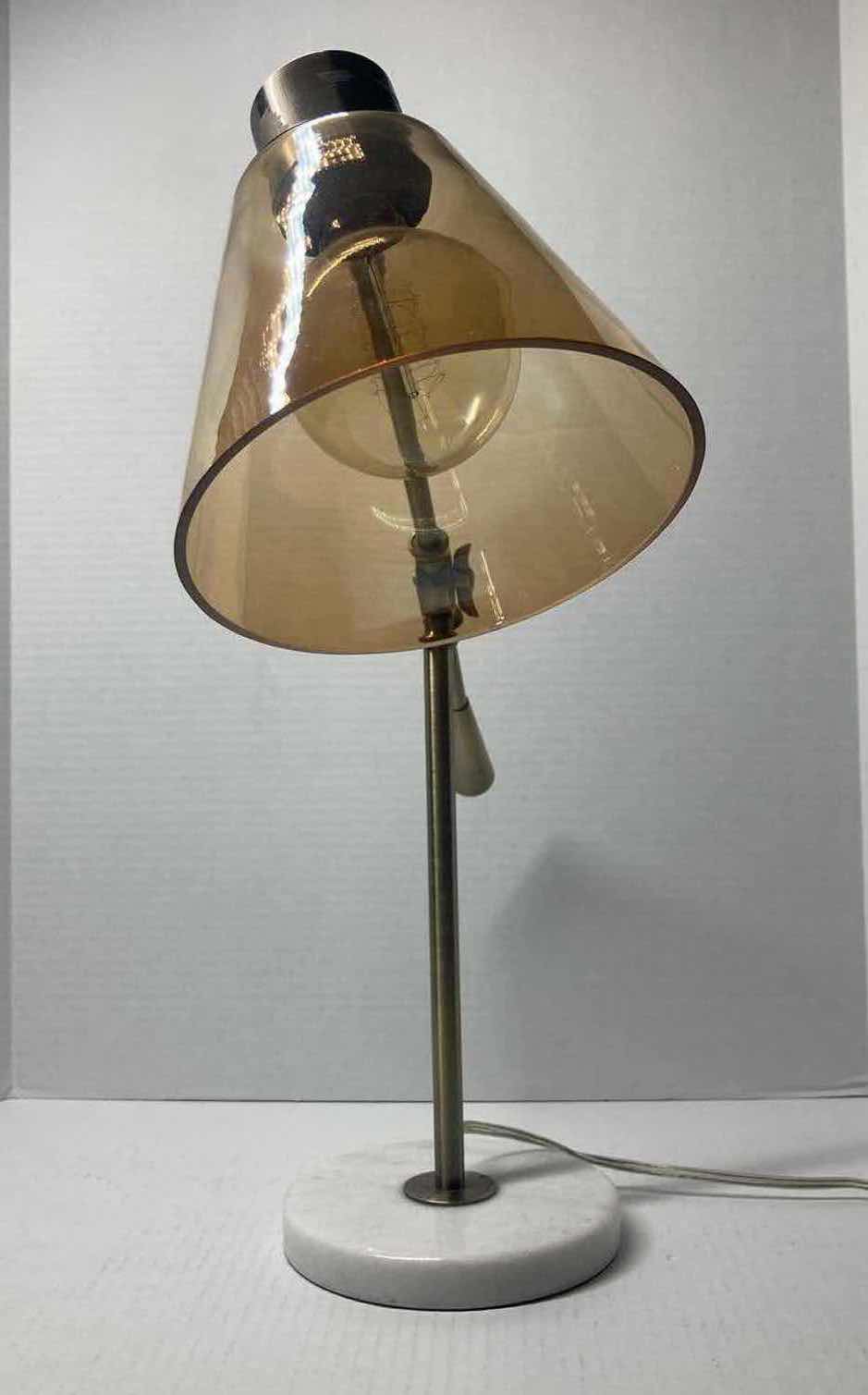Photo 1 of ADESSO SIENNA ANTIQUE BRASS FINISH DESK LAMP W AMBER GLASS SHADE & MARBLE BASE 22” X 7” H21”