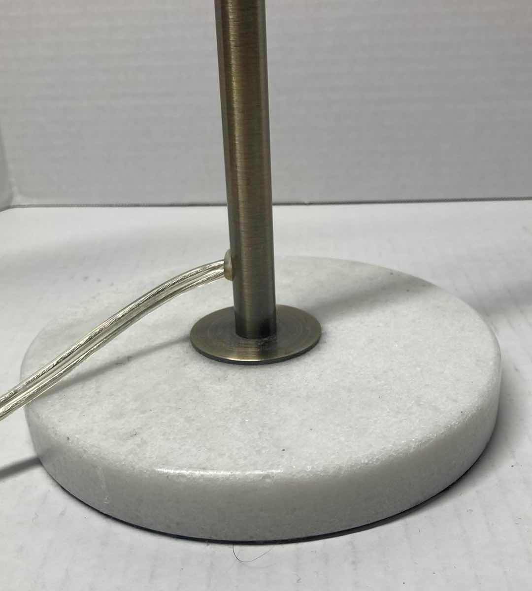 Photo 1 of ADESSO SIENNA ANTIQUE BRASS FINISH DESK LAMP W AMBER GLASS SHADE & MARBLE BASE 22” X 7” H21”