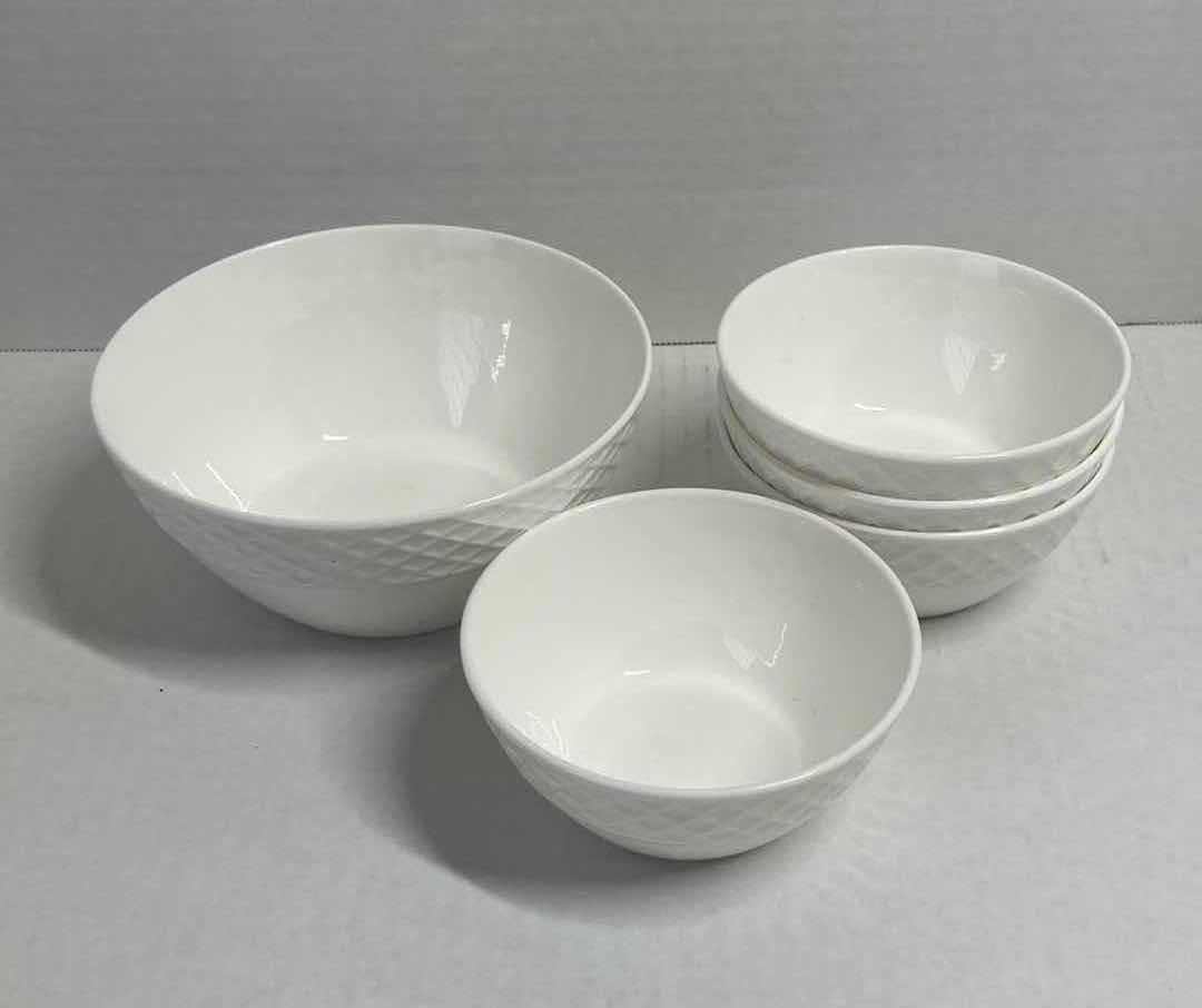 Photo 1 of MIKASA TRELLIS WHITE BONE CHINA DINNERWARE 11PC SET