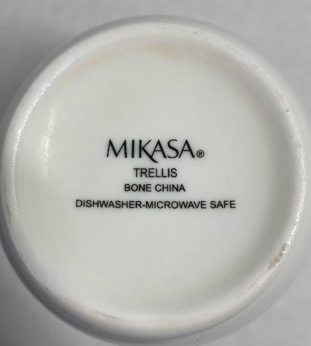 Photo 1 of MIKASA TRELLIS WHITE BONE CHINA DINNERWARE 11PC SET