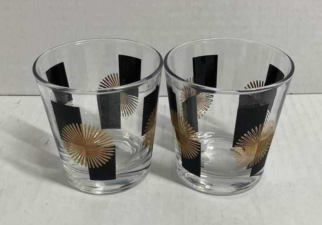 Photo 1 of ANCHOR HOCKING ATOMIC BLACK & GOLD COCKTAIL GLASSES (SET OF 6) H3.5”