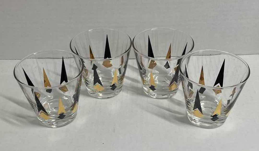 Photo 1 of ANCHOR HOCKING ATOMIC BLACK & GOLD COCKTAIL GLASSES (SET OF 6) H3.5”