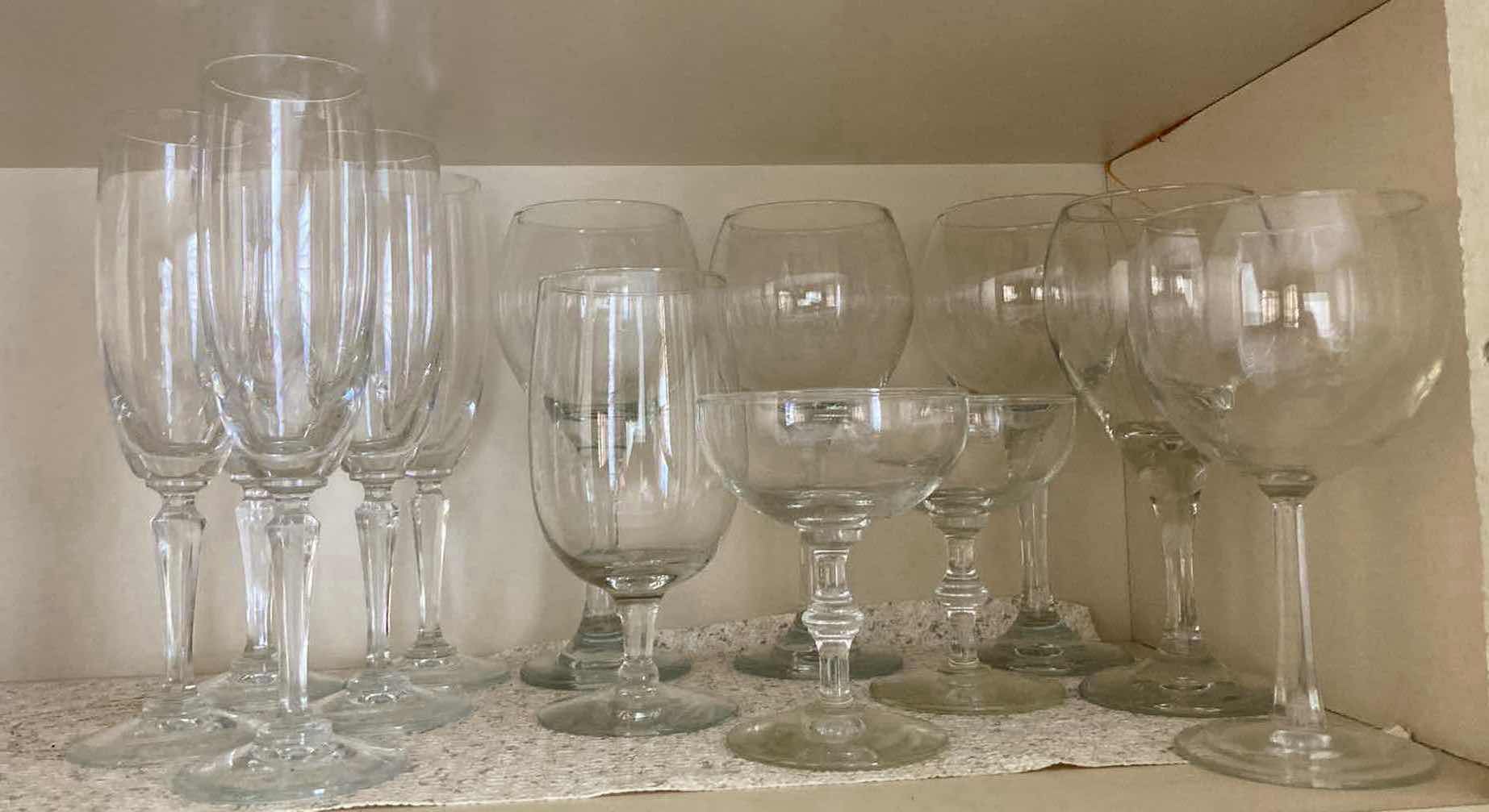 Photo 1 of CONTENTS OF CABINET-CLEAR GLASS COCKTAIL & WINE GLASSWARE