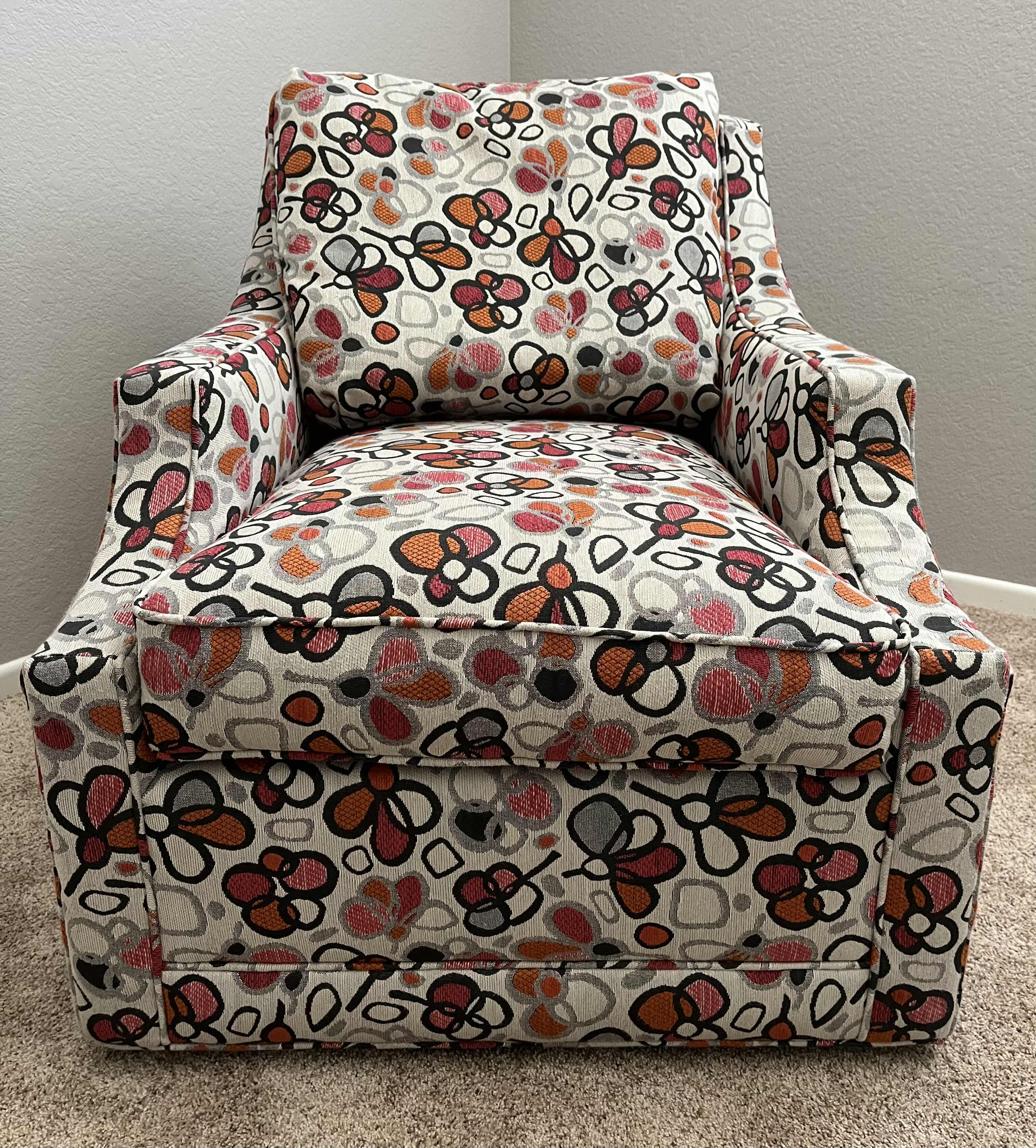 Photo 1 of NORWALK FURNITURE POP ART FLORAL SWIVEL LOUNGE CHAIR W THROW PILLOWS 31” X 41” H34”