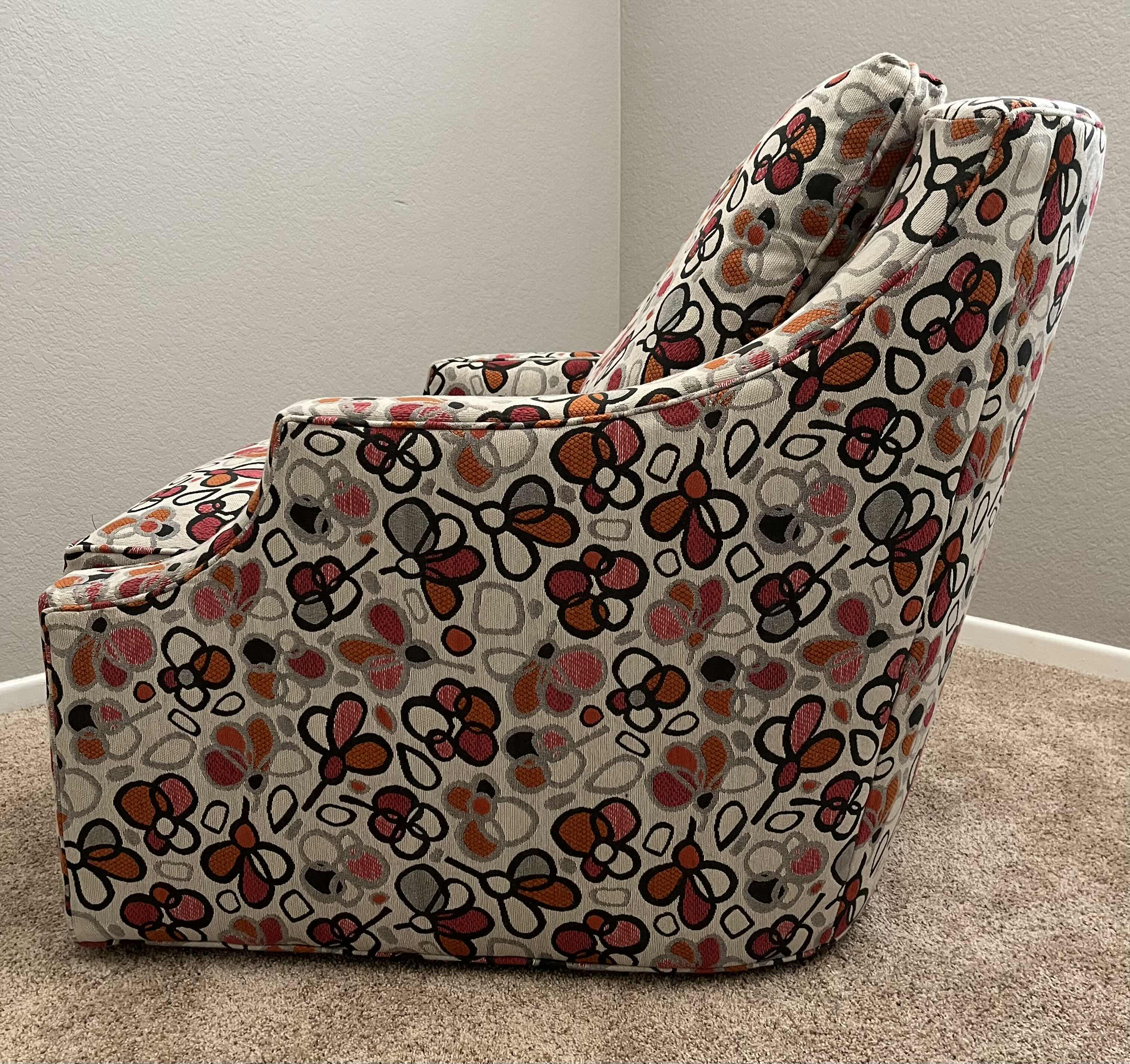 Photo 1 of NORWALK FURNITURE POP ART FLORAL SWIVEL LOUNGE CHAIR W THROW PILLOWS 31” X 41” H34”