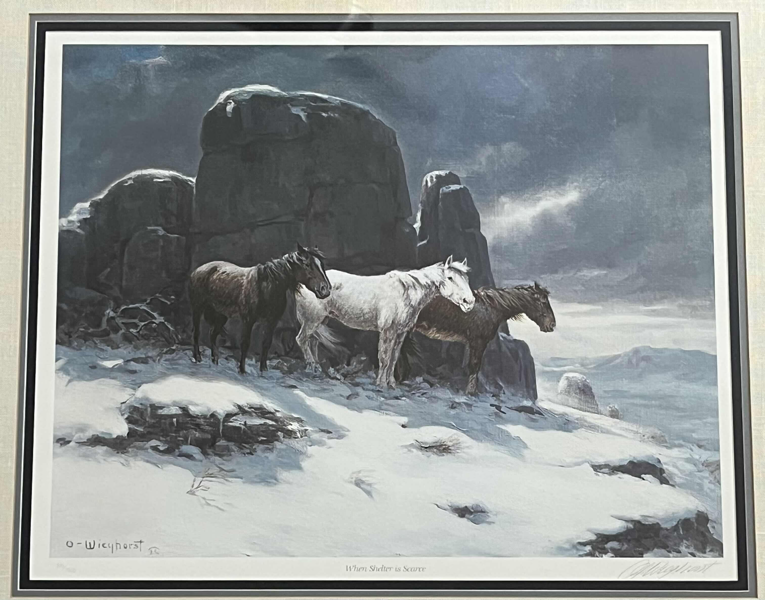 Photo 1 of WHEN SHELTER IS SCARCE HORSES FRAMED ARTWORK SIGNED BY OLAF WIEQHORST 85/1500 34” X 28”