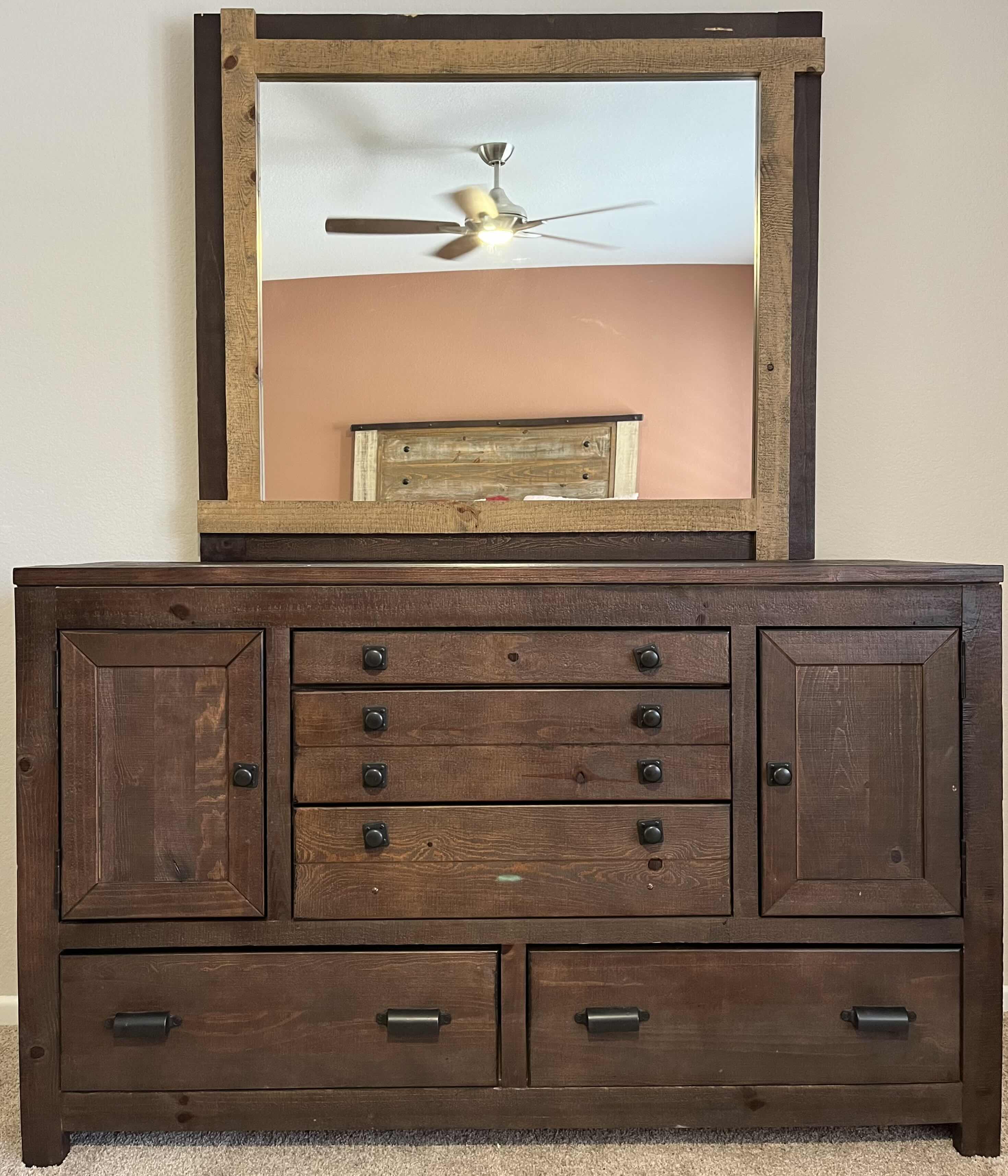 Photo 1 of PROGRESSIVE FURNITURE RUSTIC ANTIQUE BARN WOOD 5 DRAWER 2 CABINET VANITY DRESSER 60” X 20” H78”